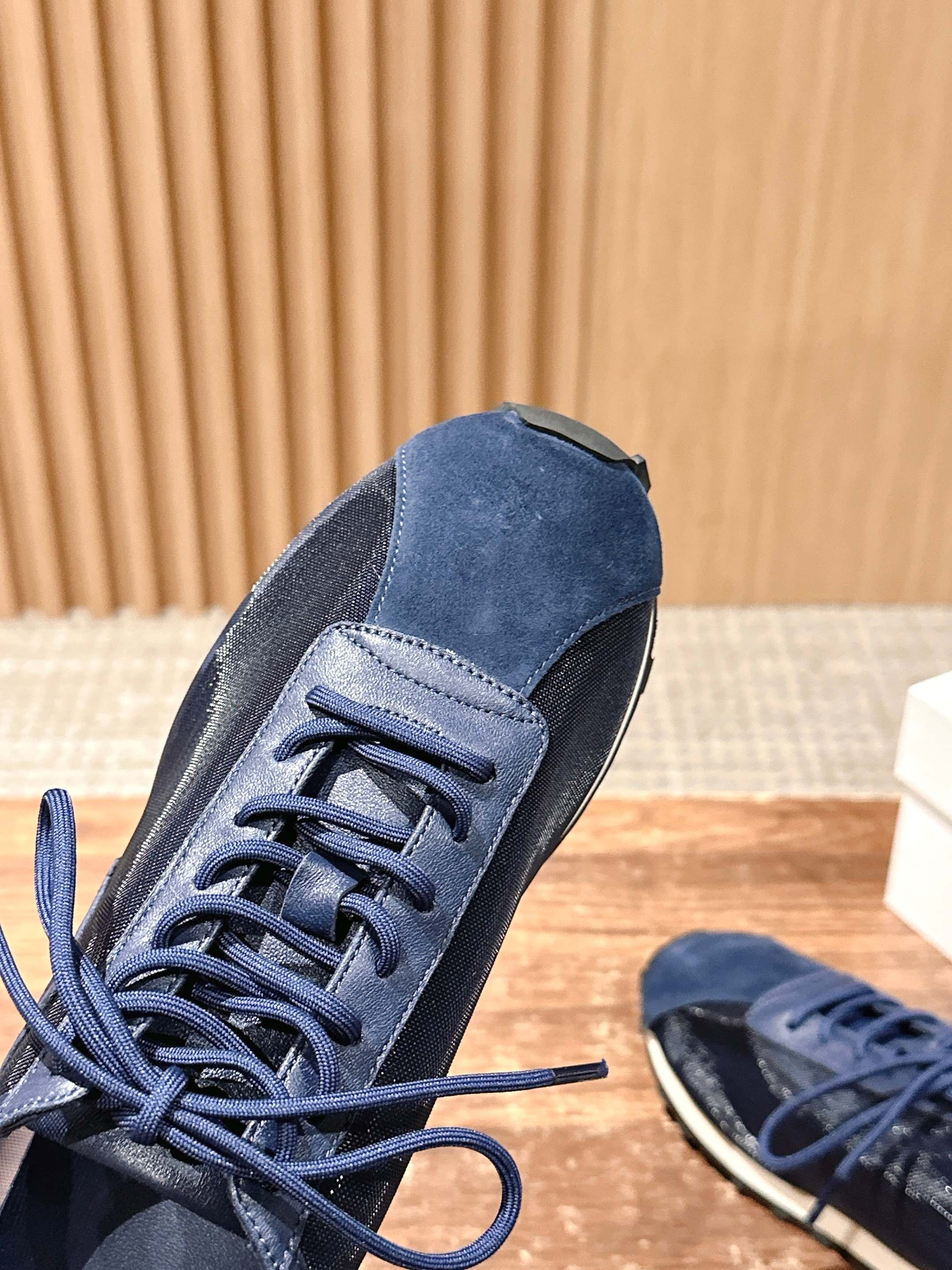 The Row  Sneakers Navy Blue Mesh And Cowhide 330593