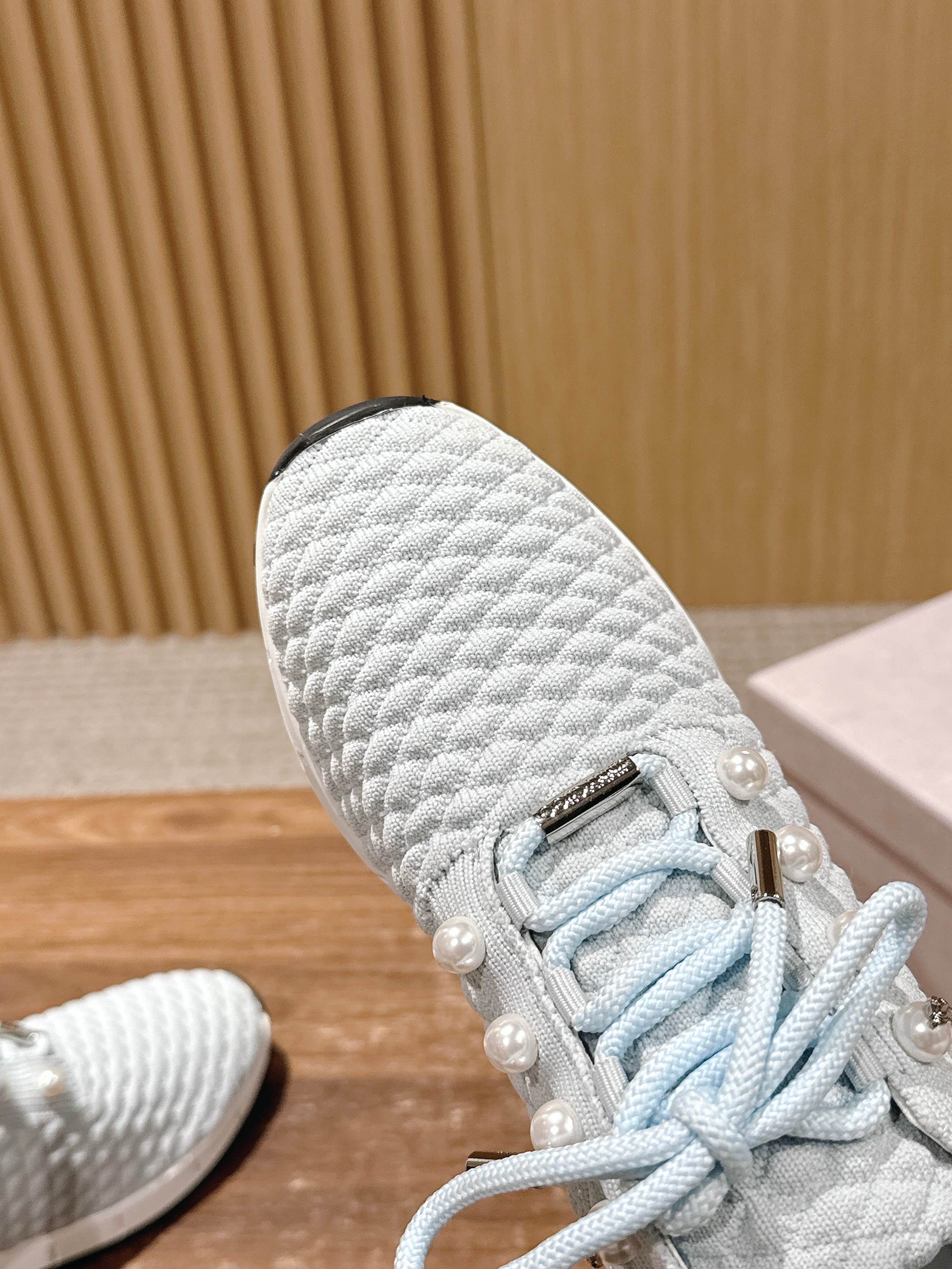 Jimmy Pearl - Embellished Sneakers Light Blue Textured Knit 400157