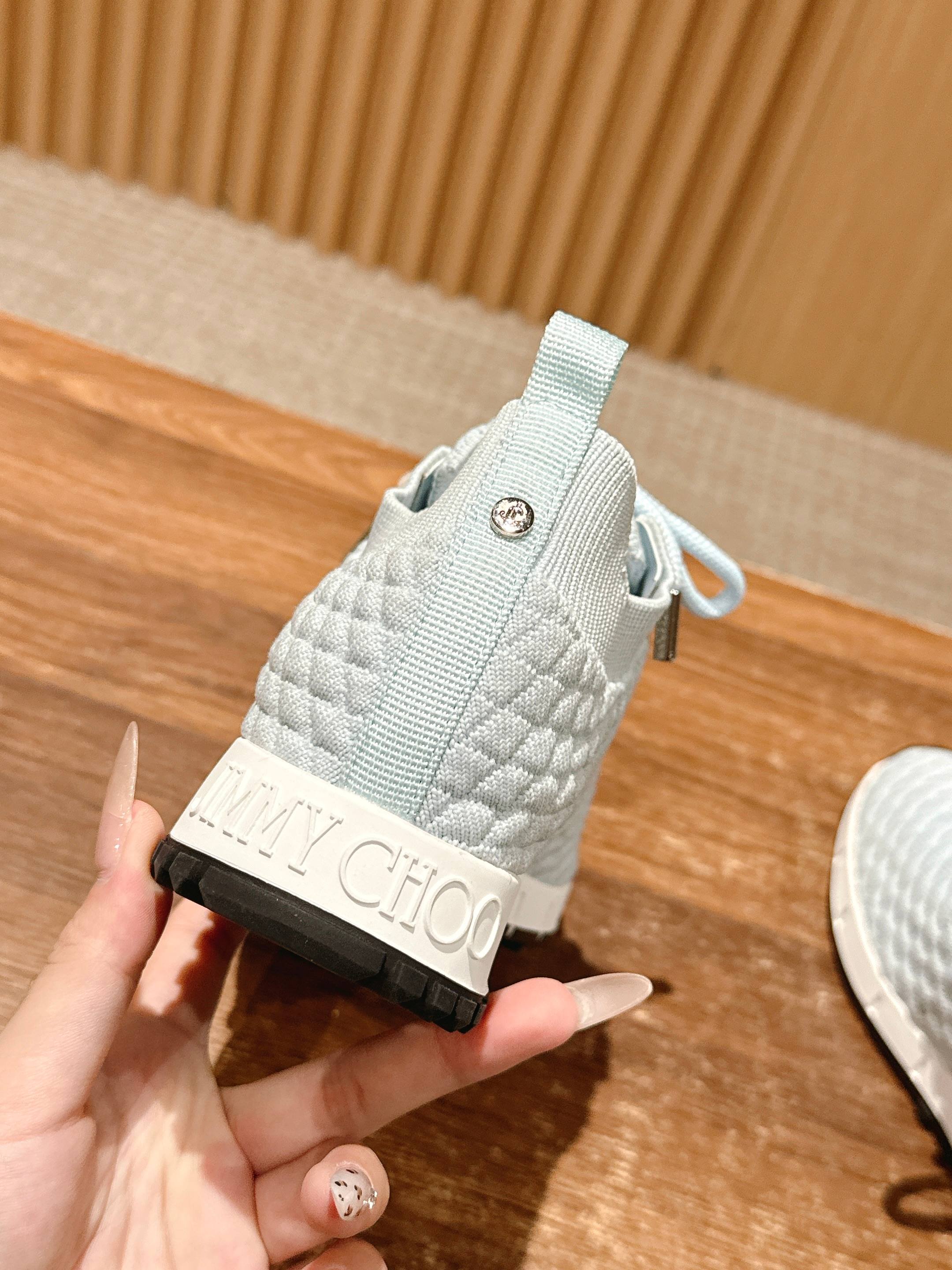 Jimmy Pearl - Embellished Sneakers Light Blue Textured Knit 400157