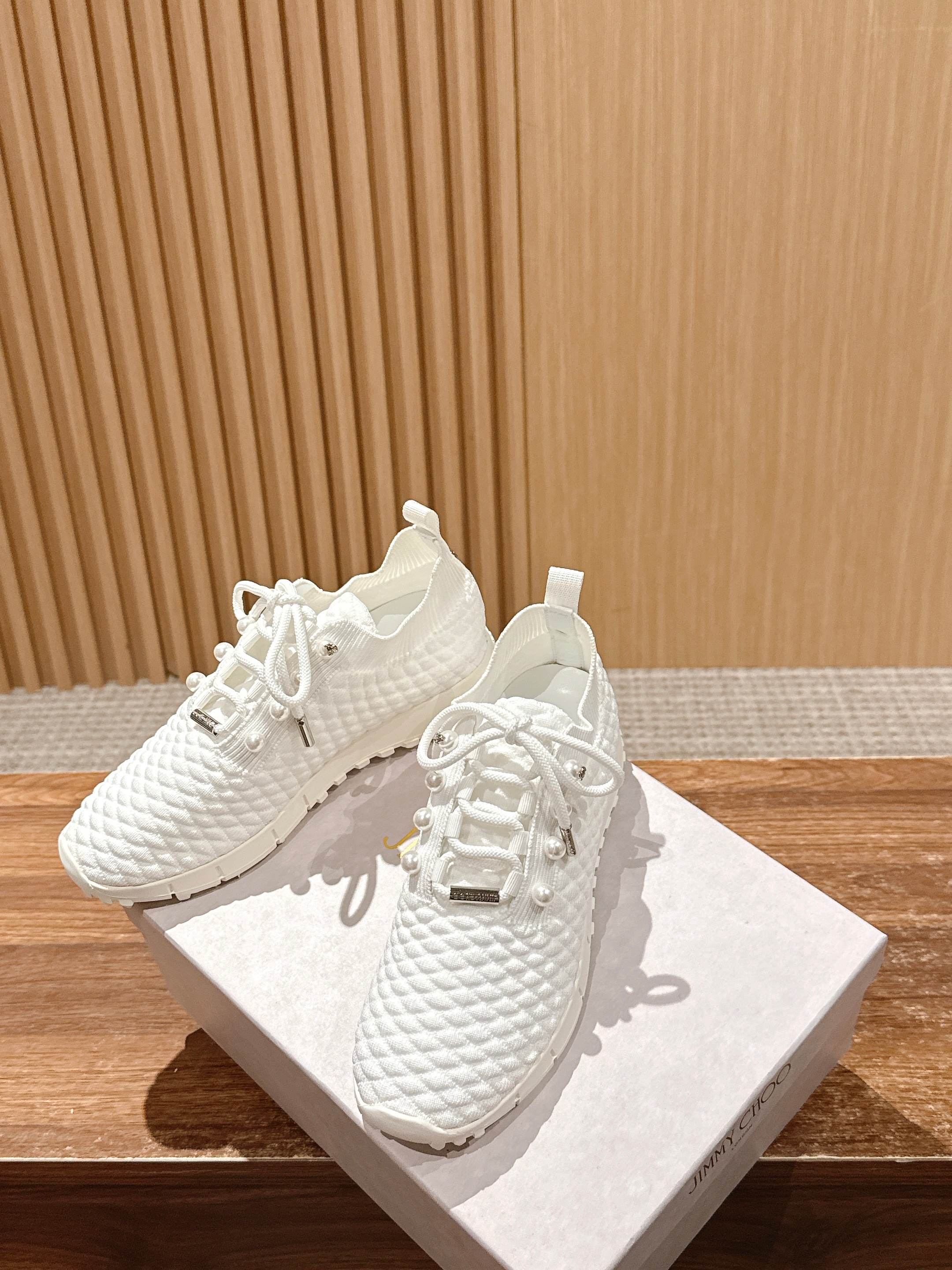 Jimmy Pearl - Embellished Sneakers White Textured Knit 400160