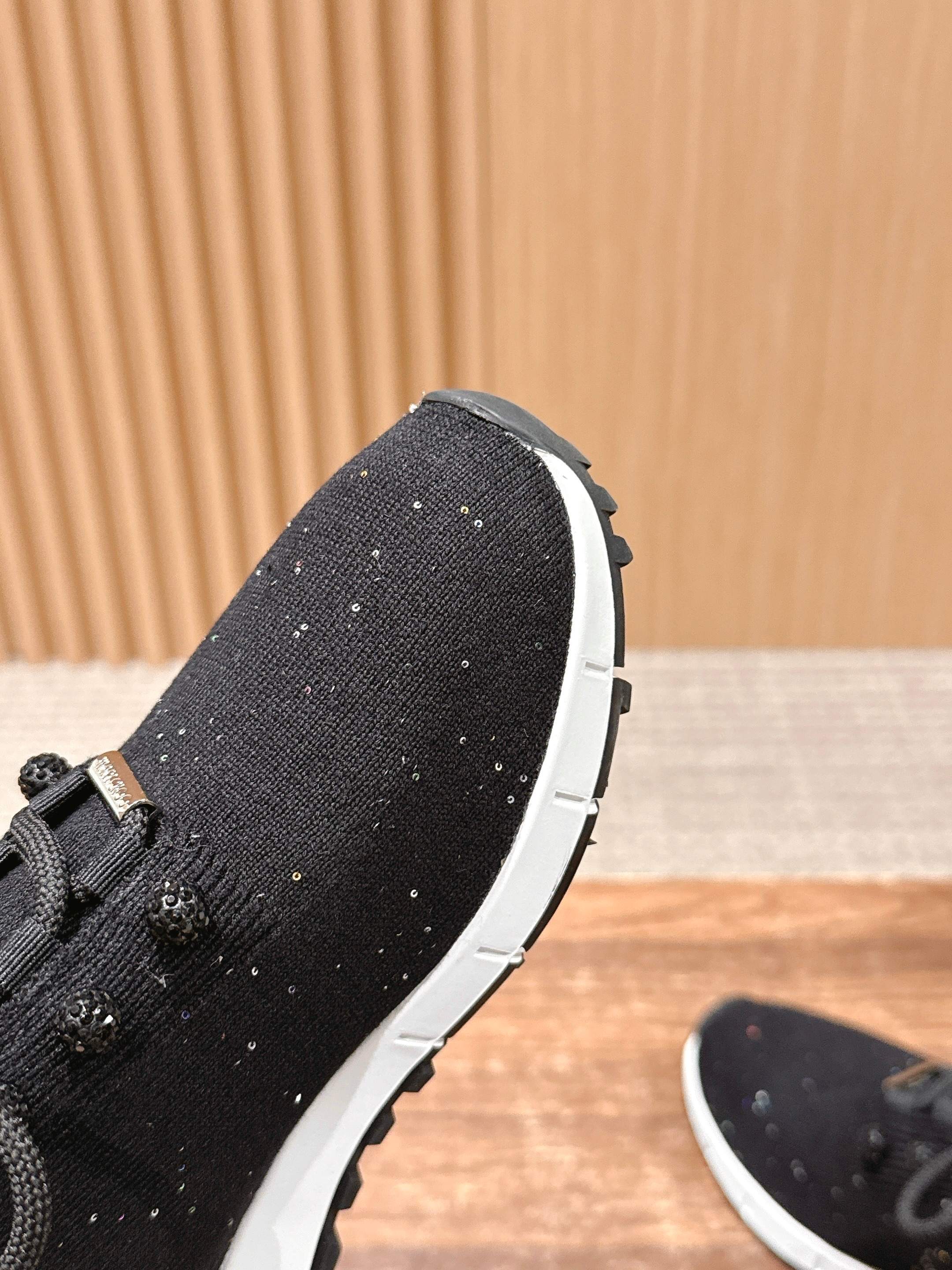 Jimmy Pave - Embellished Sneakers Black Sequined Knit 400161