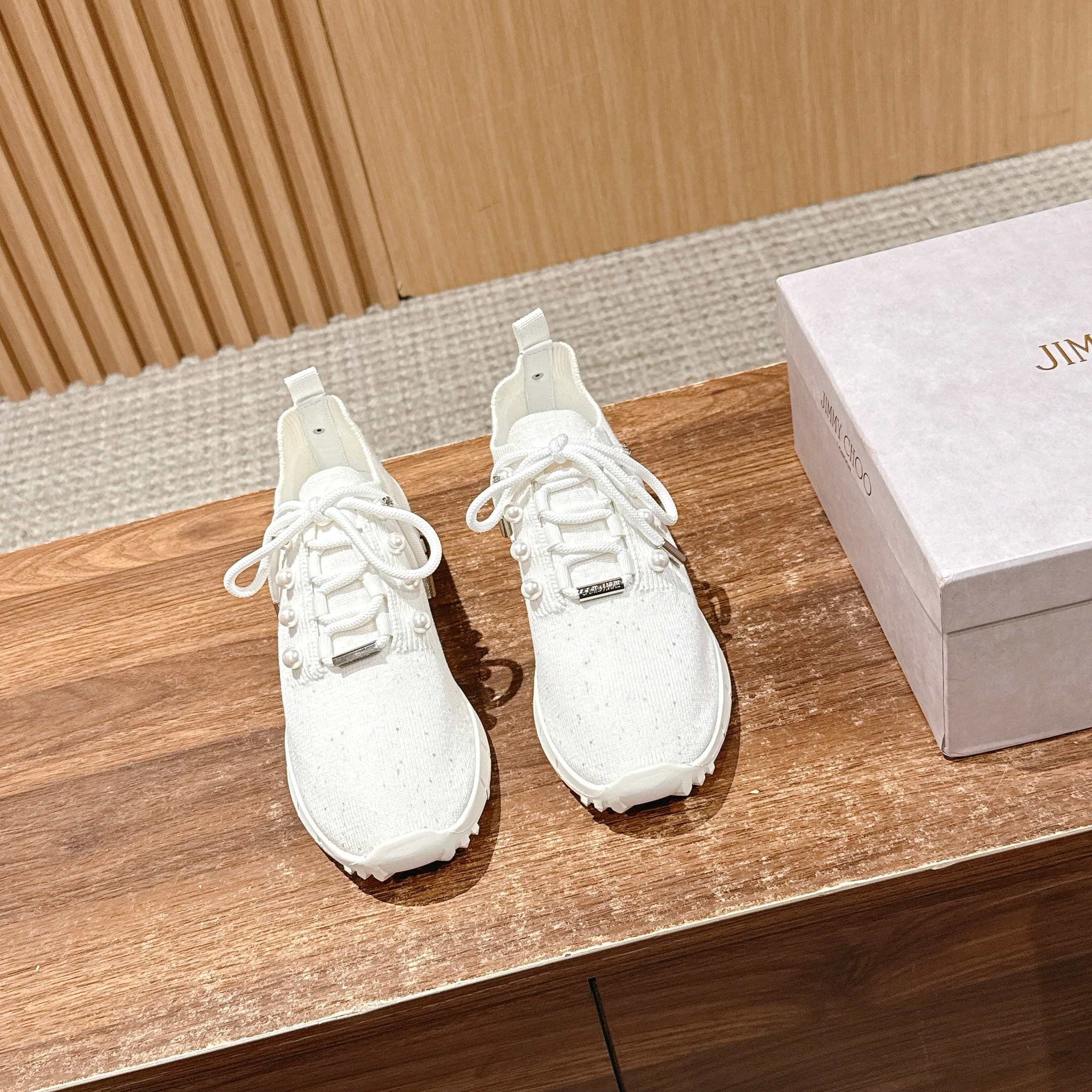 Jimmy Pave - Embellished Sneakers White Sequined Knit 400163