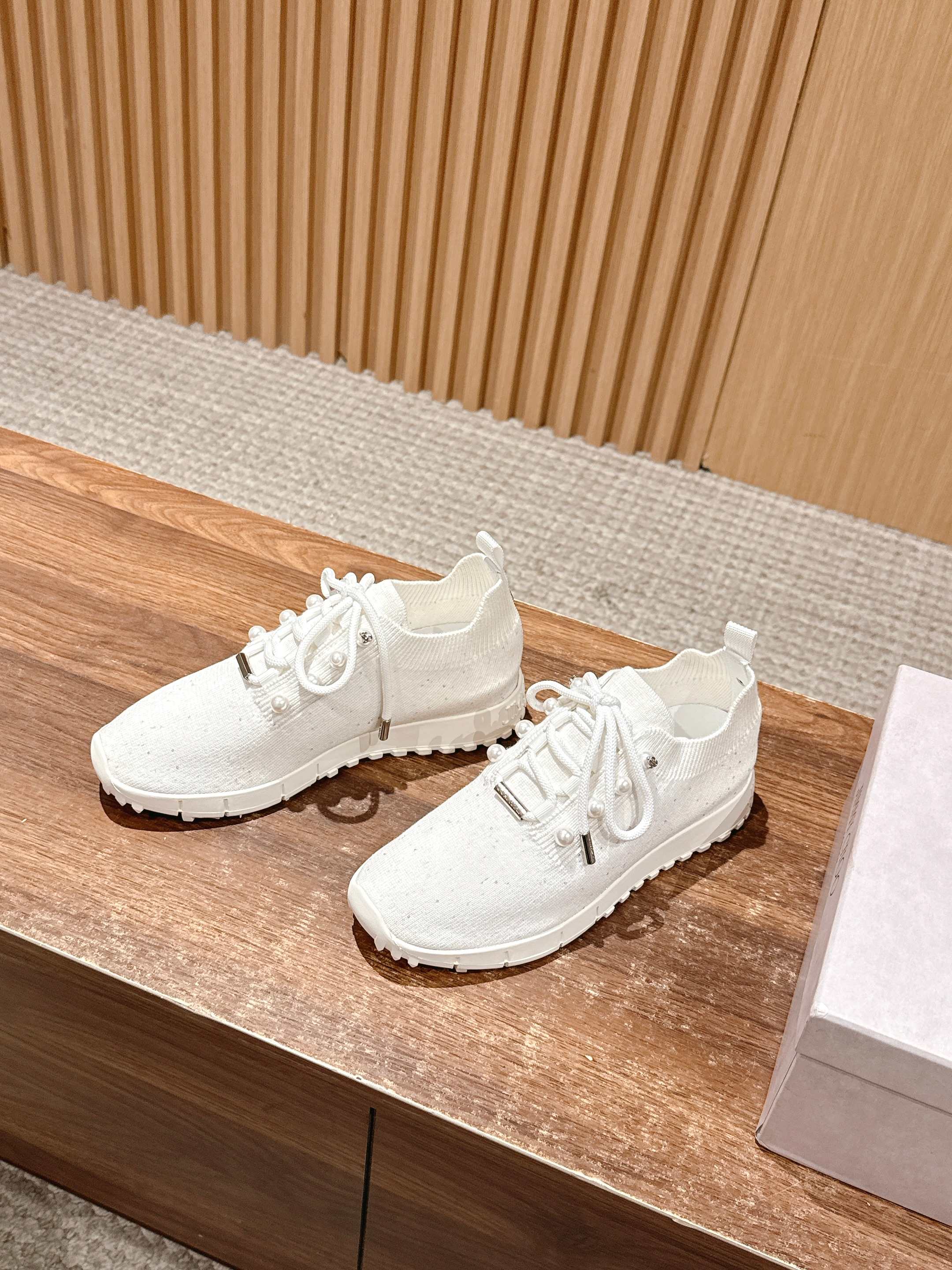 Jimmy Pave - Embellished Sneakers White Sequined Knit 400163