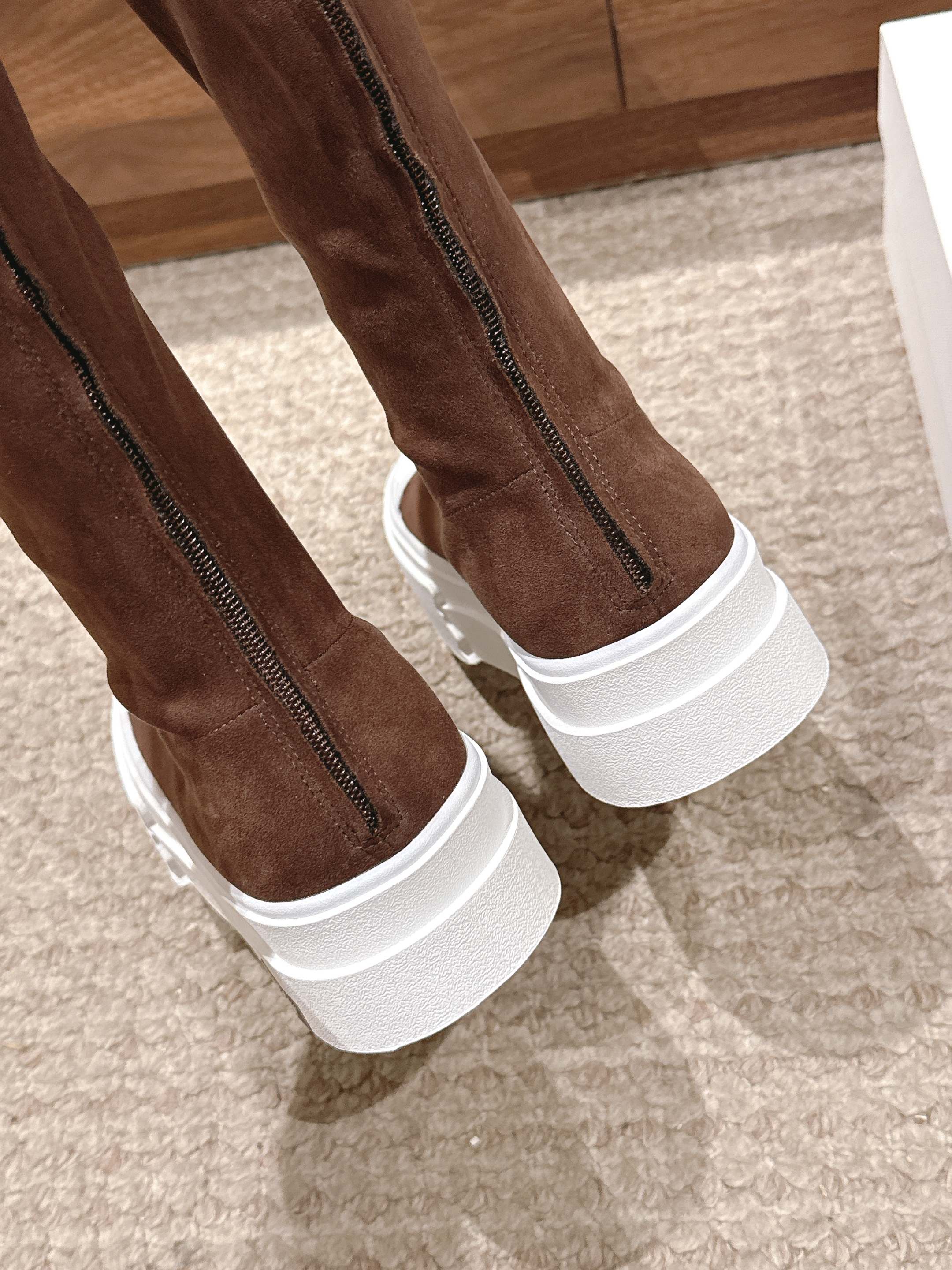 The Row Thick-soled Classic Knee-high Boots Brown White Suede 444171
