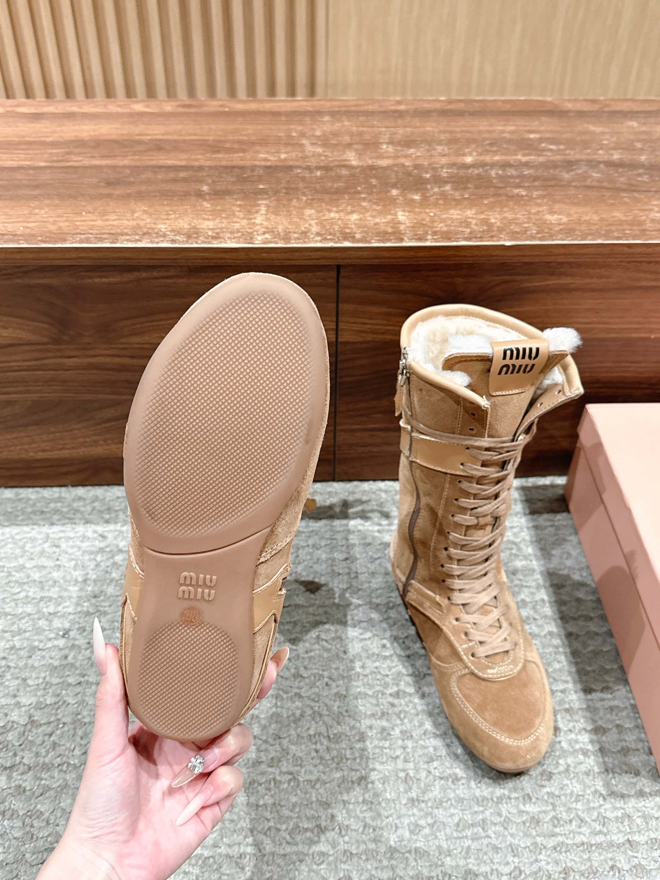Miumiu 25 Boot Light Brown Suede Calfskin 553692