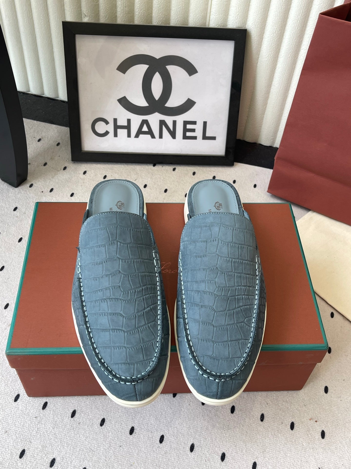 LP 26s Mule Loafers Stale Blue Crocodile-Embossed Leather 892429