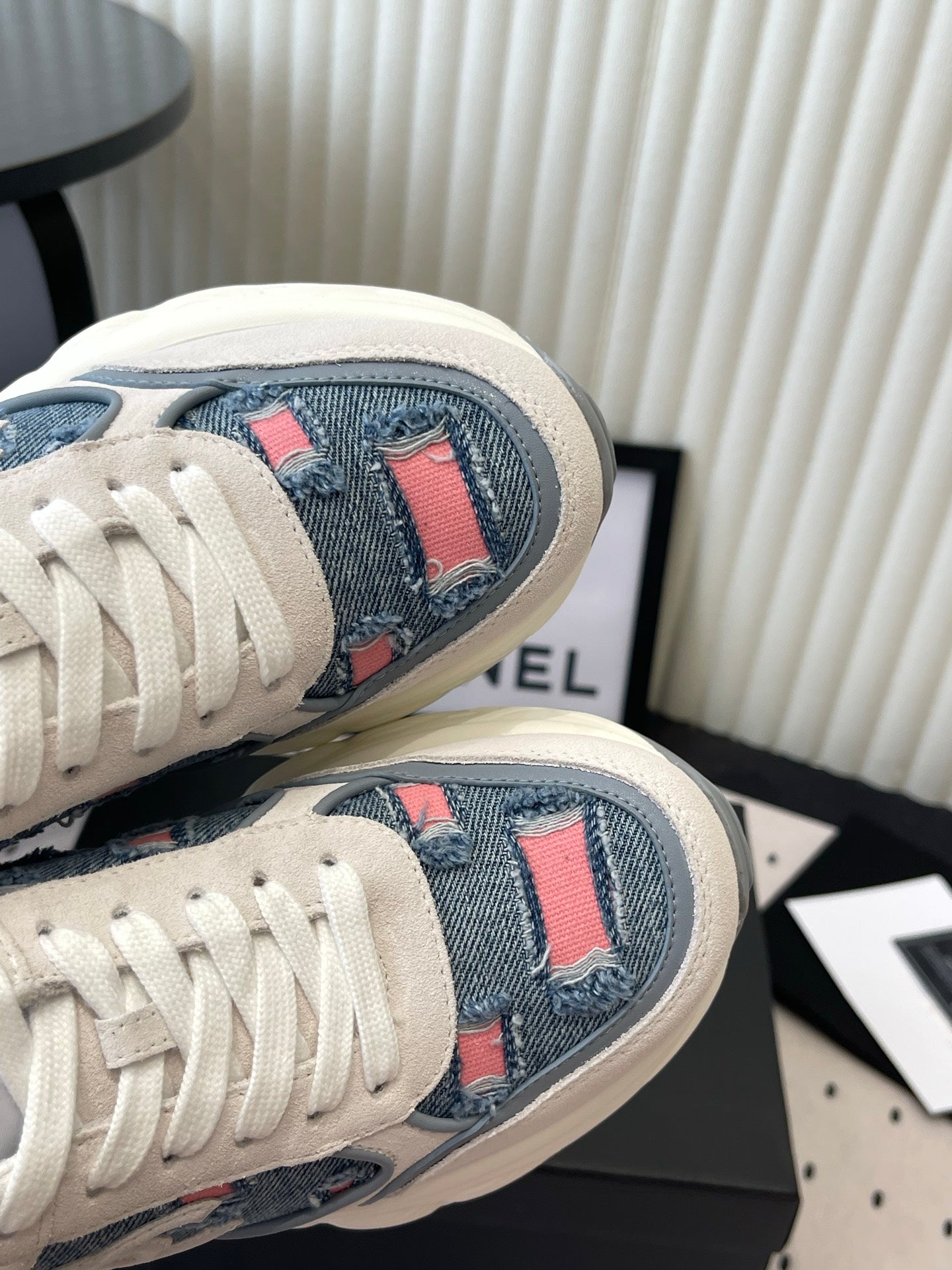 CC 26s Chunky Platform Casual Sneakers Blue White Pink Denim Suede 968604