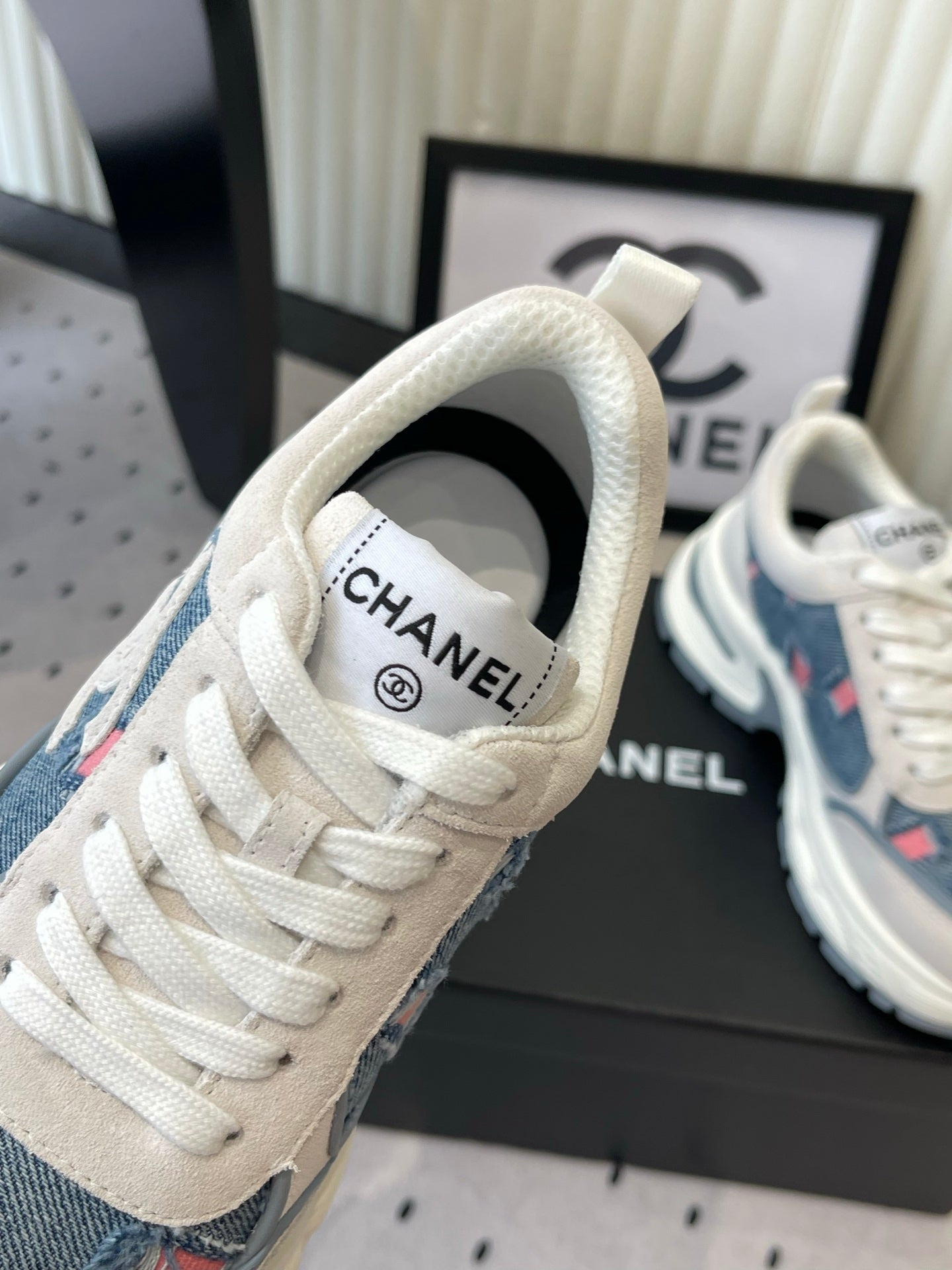 CC 26s Chunky Platform Casual Sneakers Blue White Pink Denim Suede 968604
