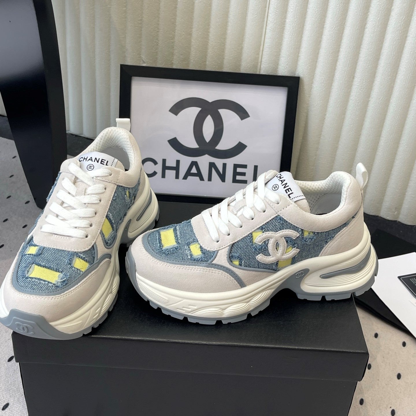 CC 26s Chunky Platform Casual Sneakers Blue White Denim Suede 968606