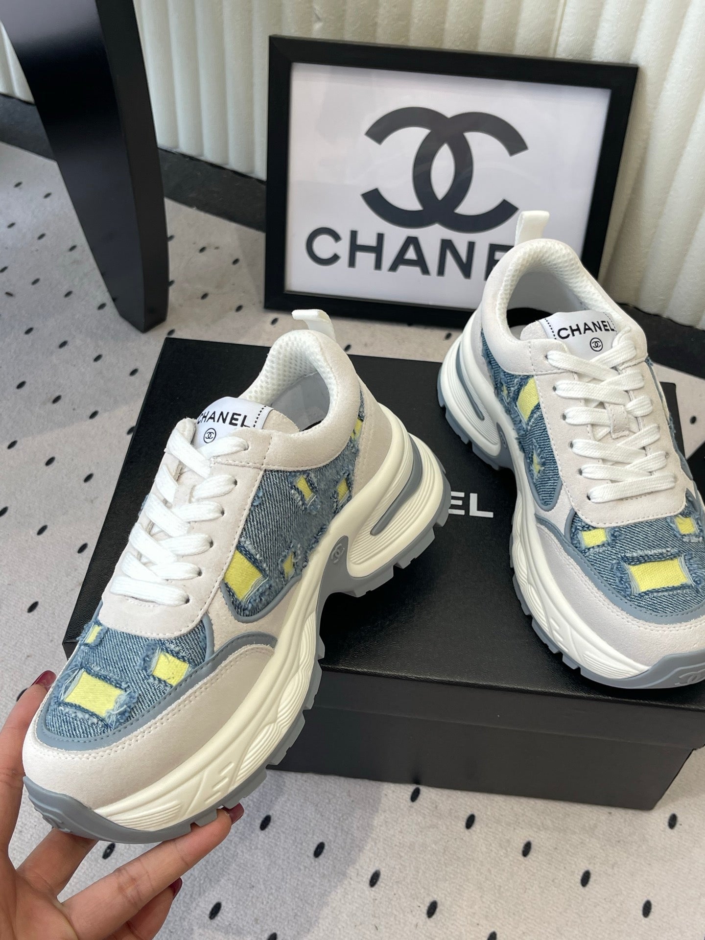 CC 26s Chunky Platform Casual Sneakers Blue White Denim Suede 968606
