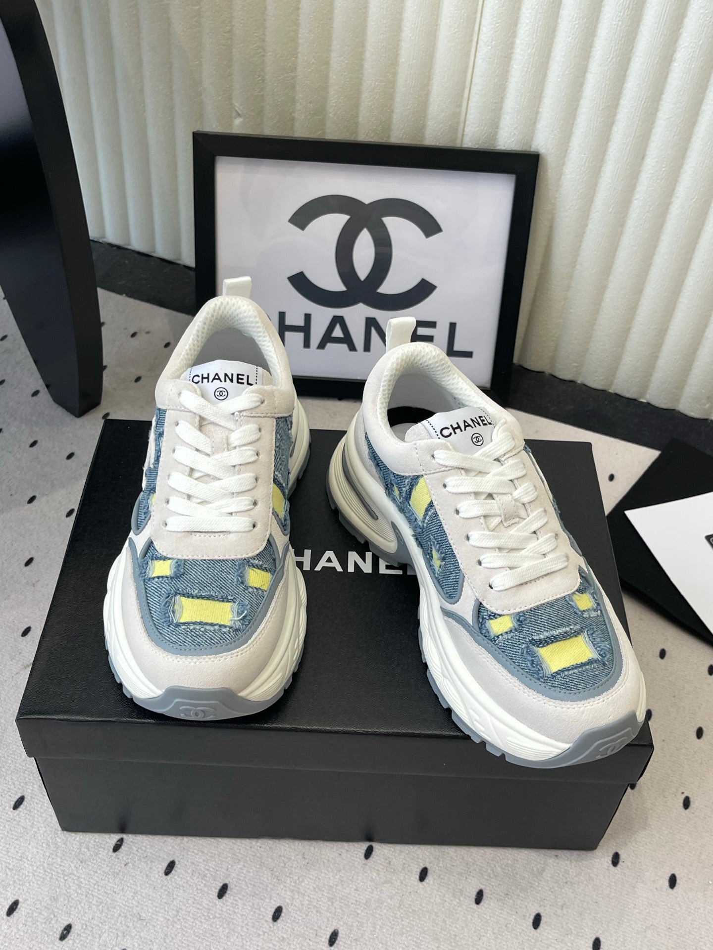 CC 26s Chunky Platform Casual Sneakers Blue White Denim Suede 968606
