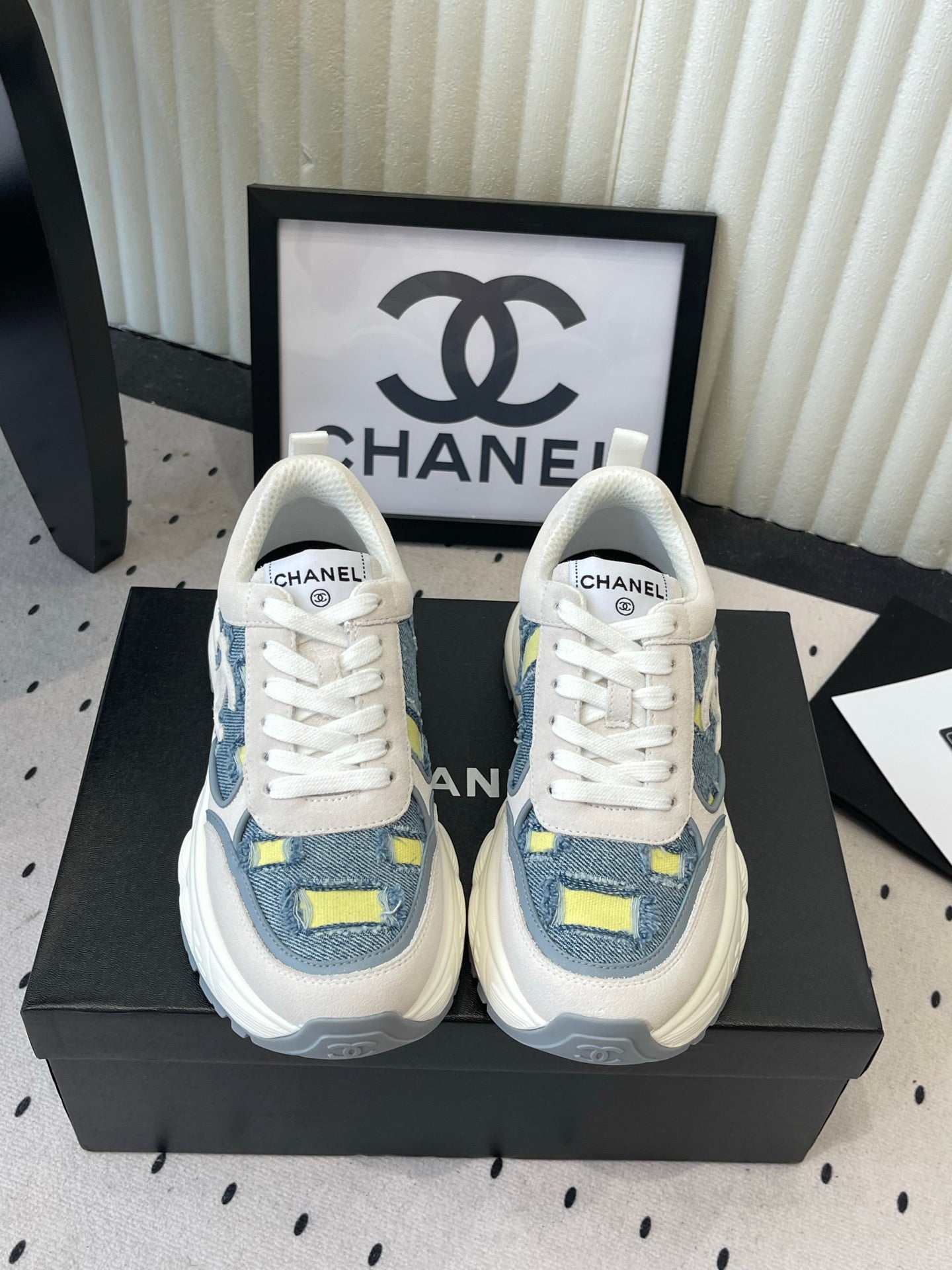 CC 26s Chunky Platform Casual Sneakers Blue White Denim Suede 968606