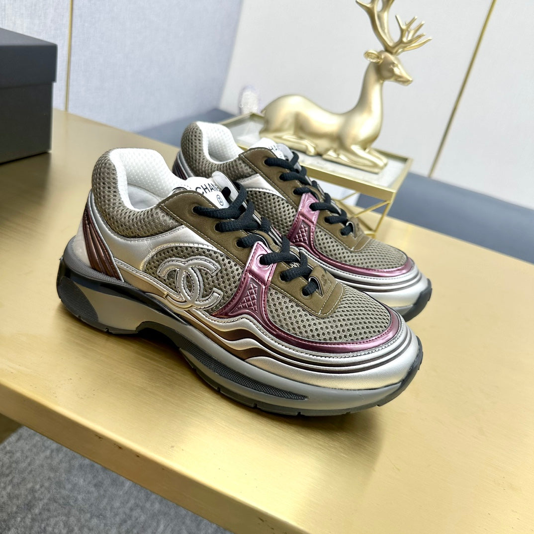 CC 26s Runner Sneakers Khaki Silver Burgundy Calfskin 146182