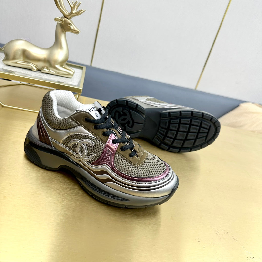 CC 26s Runner Sneakers Khaki Silver Burgundy Calfskin 146182