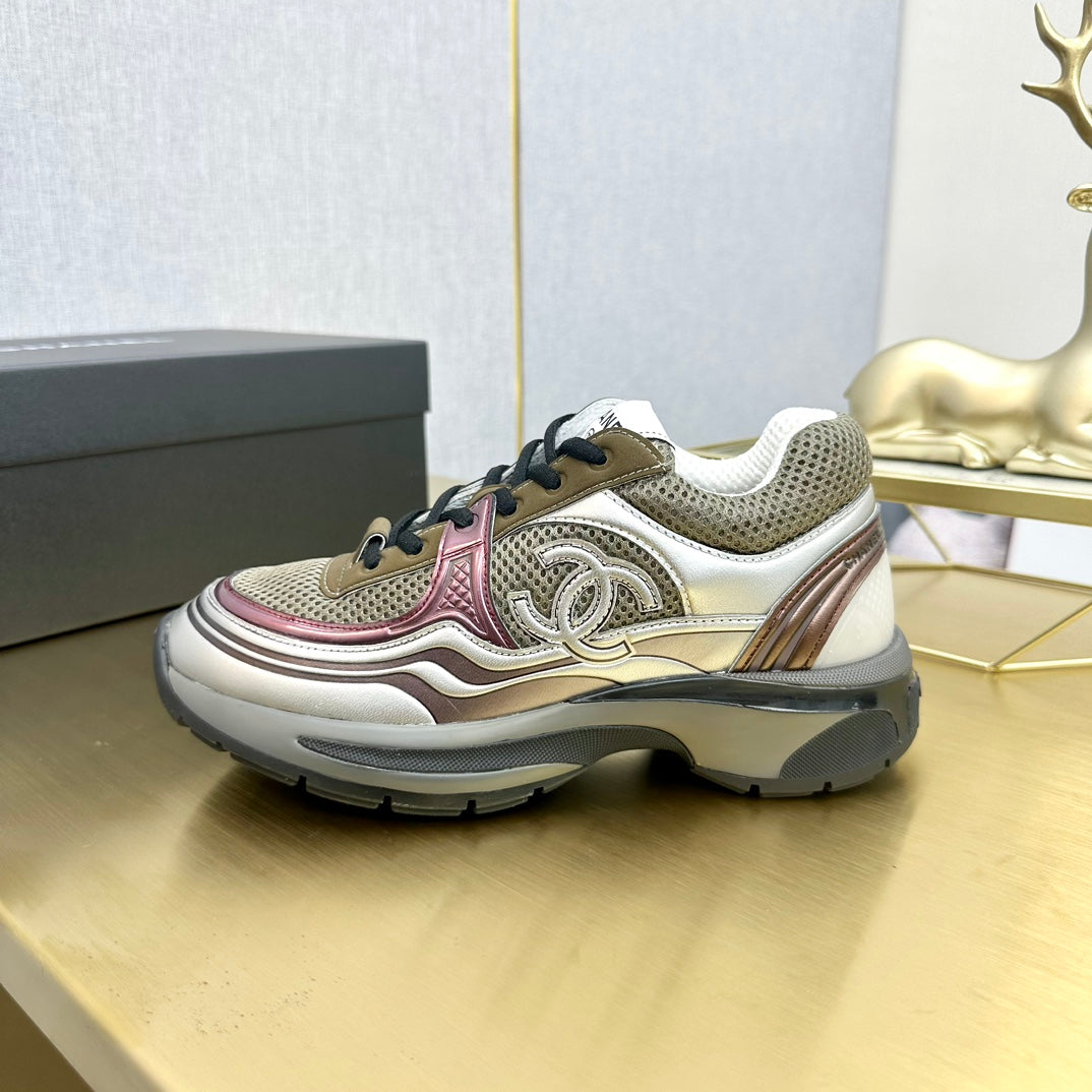 CC 26s Runner Sneakers Khaki Silver Burgundy Calfskin 146182
