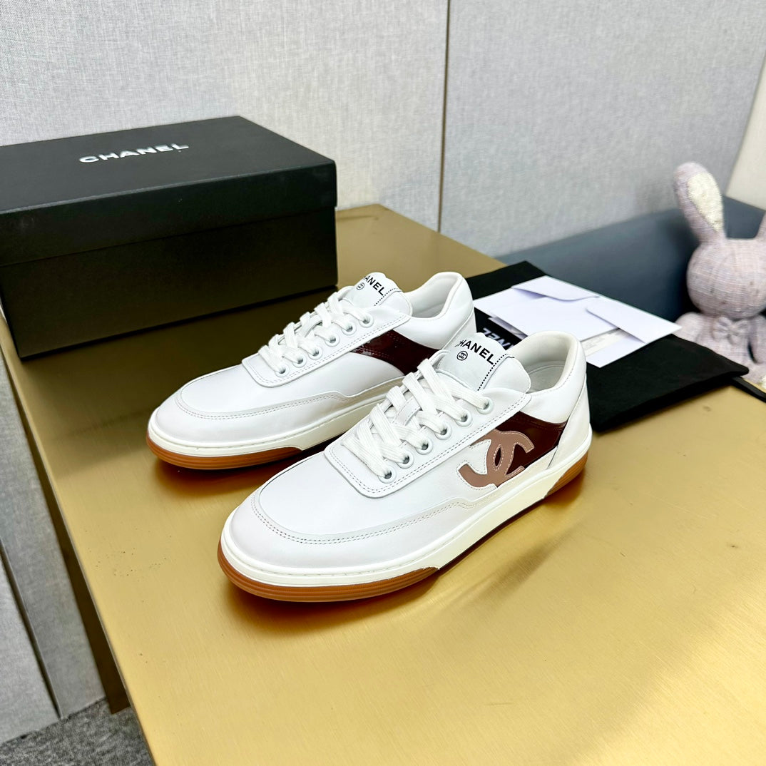 CC 2024 Interlocking Logo Sneakers White Brown Cowhide 980925