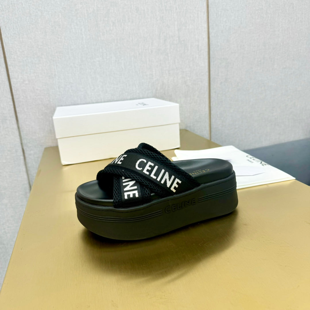 Celine Block Slide Black Fabric with Rubber 238137