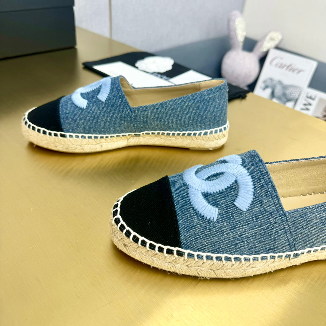 espadrilles with embroidery dark blue black denim