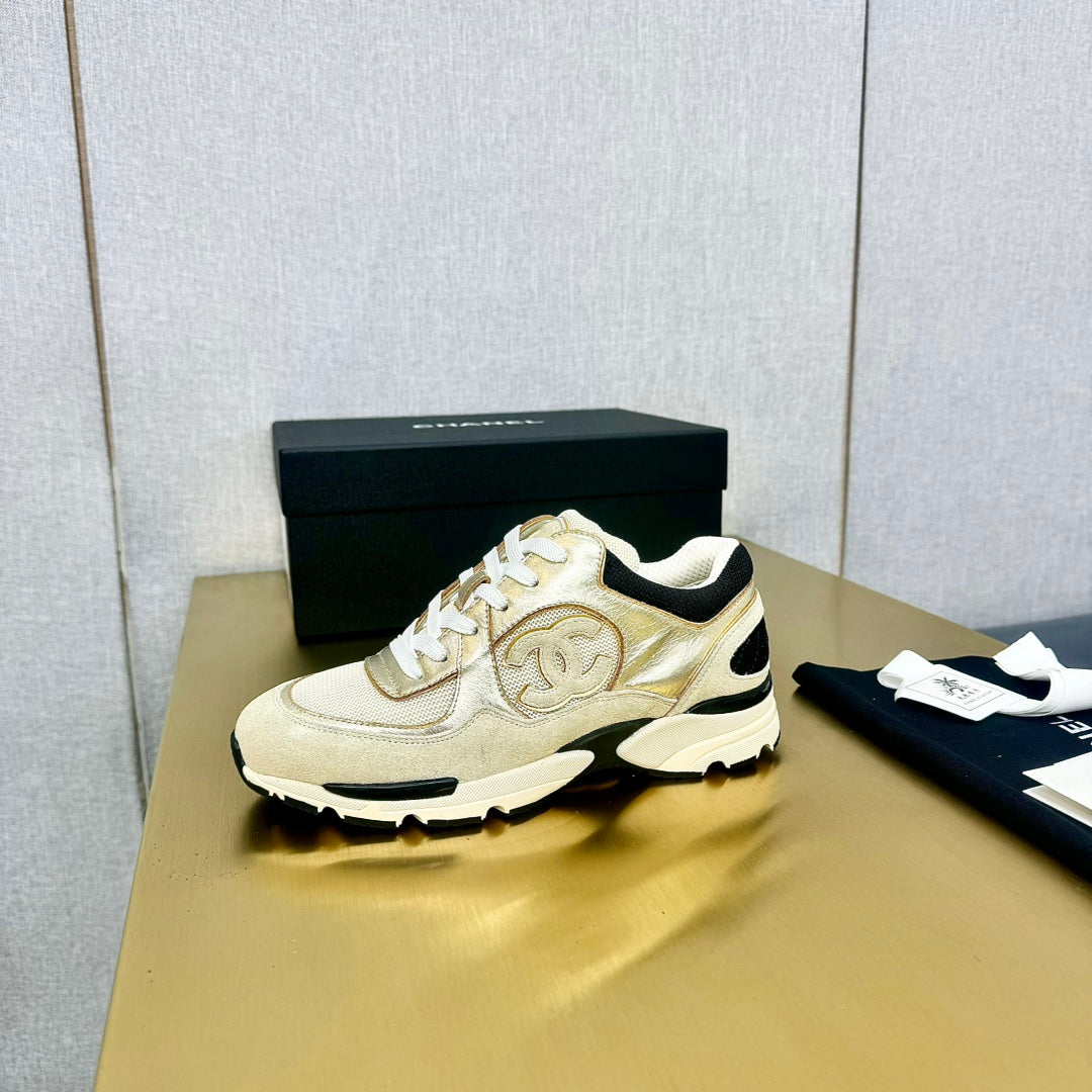 CC 26s Metallic Casual Sneakers Cream Mesh Suede Leather 981002