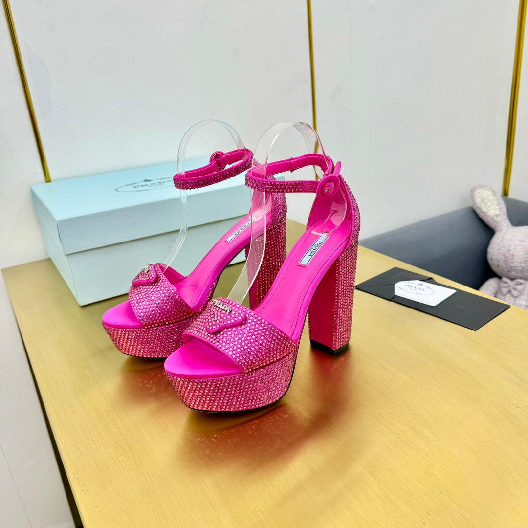 Prada 26s Platform Sandals Rose Pink Rhinestone 140615