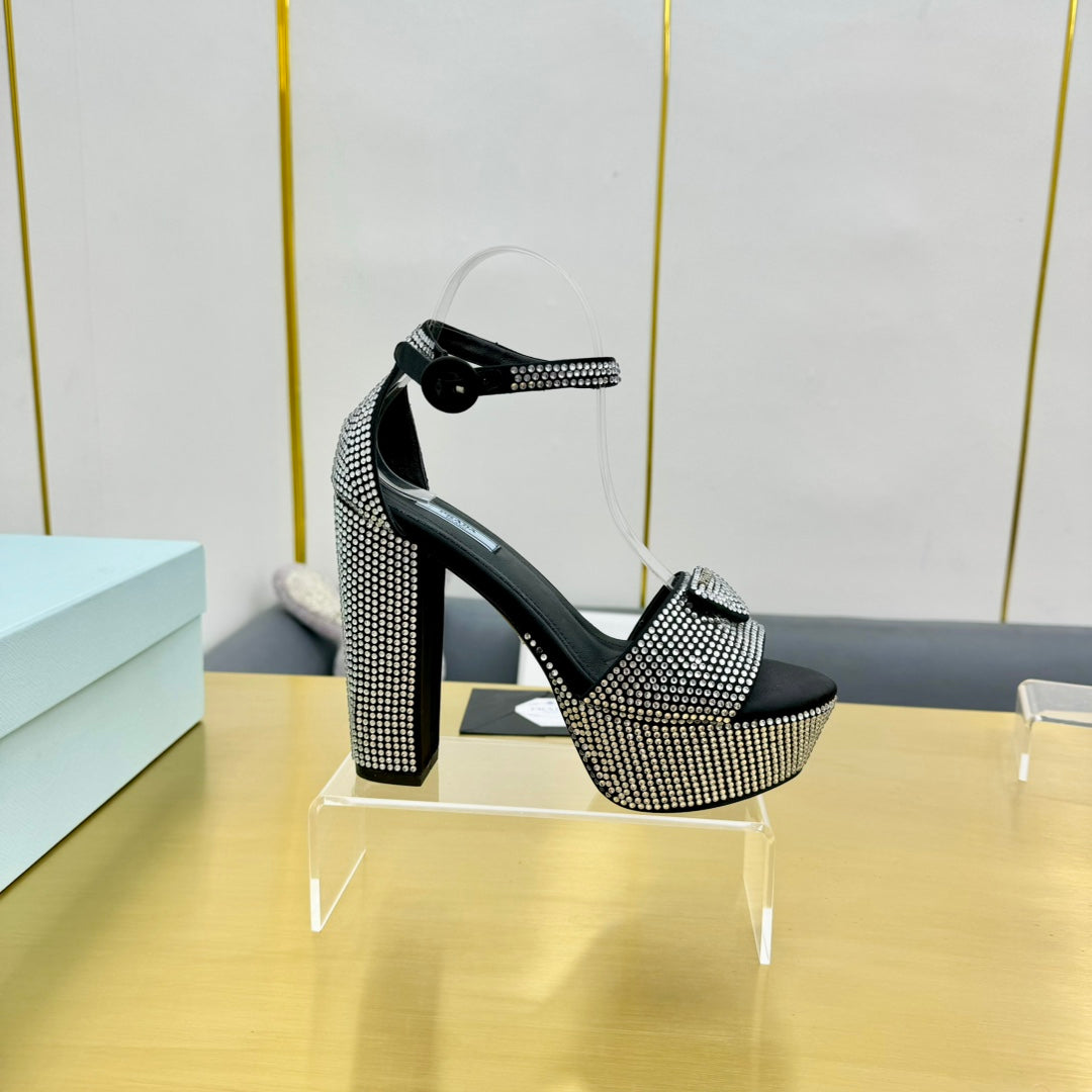 Prada 26s Platform Sandals Black Rhinestone 140616