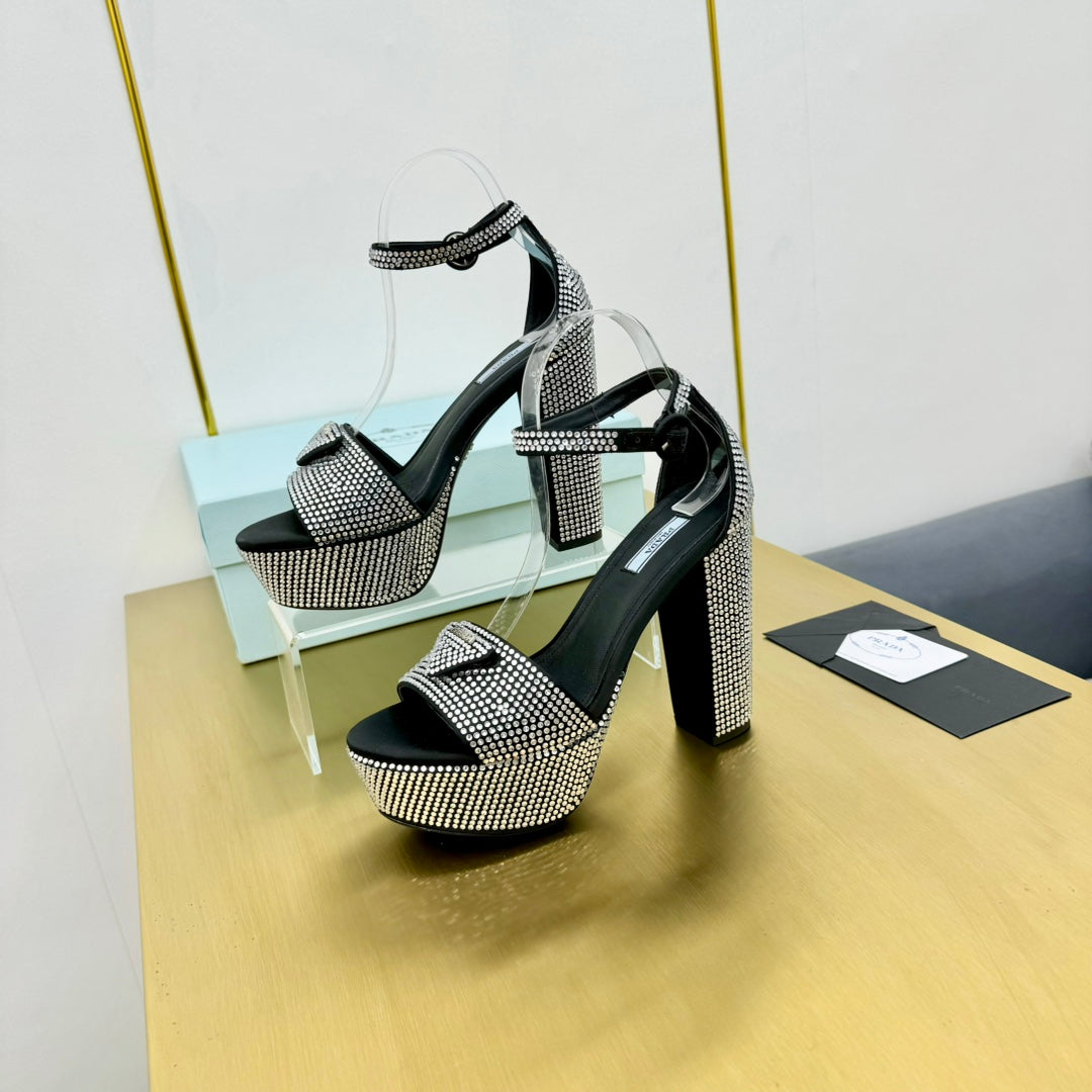 Prada 26s Platform Sandals Black Rhinestone 140616