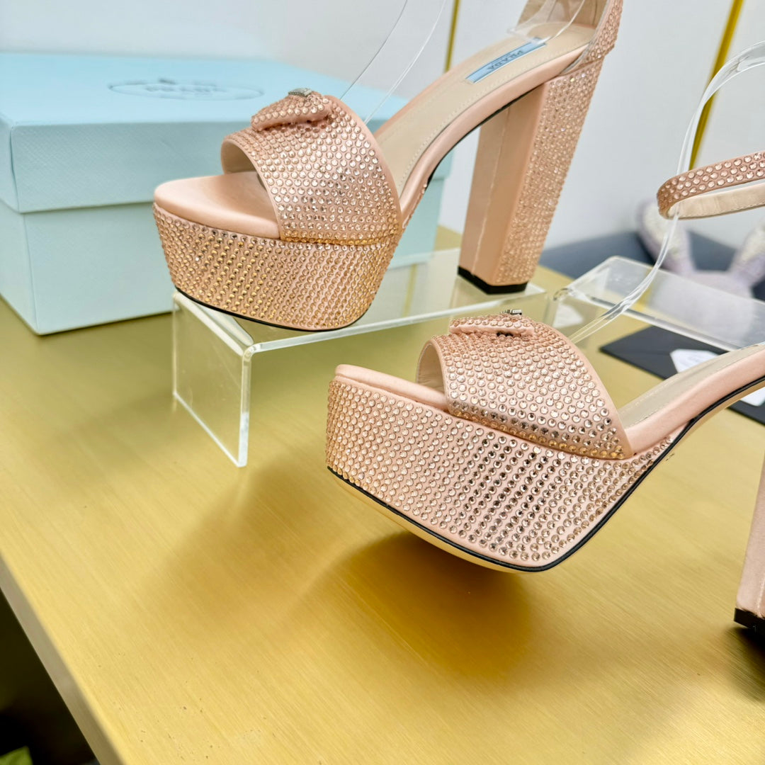 Prada 26s Platform Sandals Pink Rhinestone 140617
