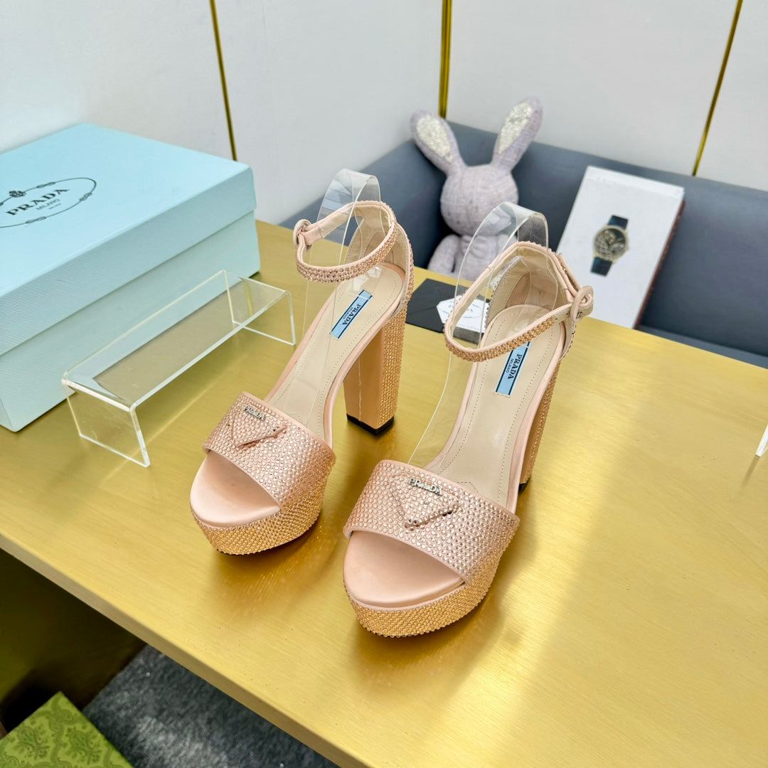 Prada 26s Platform Sandals Pink Rhinestone 140617