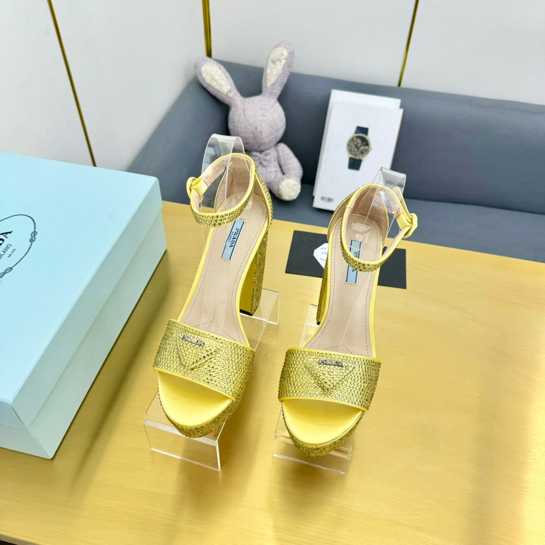 Prada 26s Platform Sandals Gold Rhinestone 140618