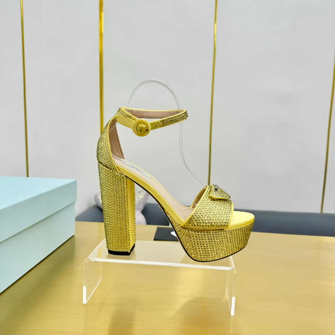 Prada 26s Platform Sandals Gold Rhinestone 140618