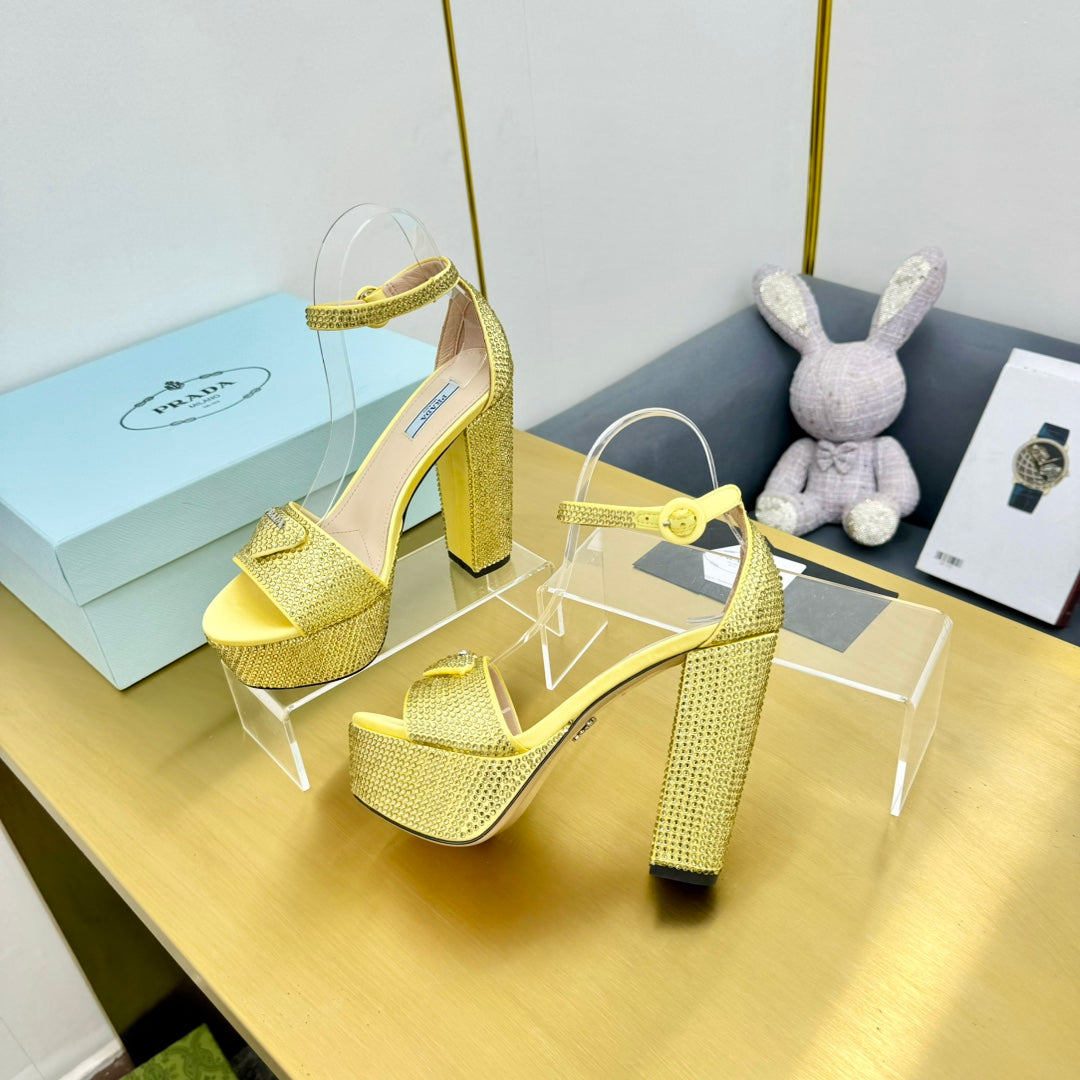Prada 26s Platform Sandals Gold Rhinestone 140618