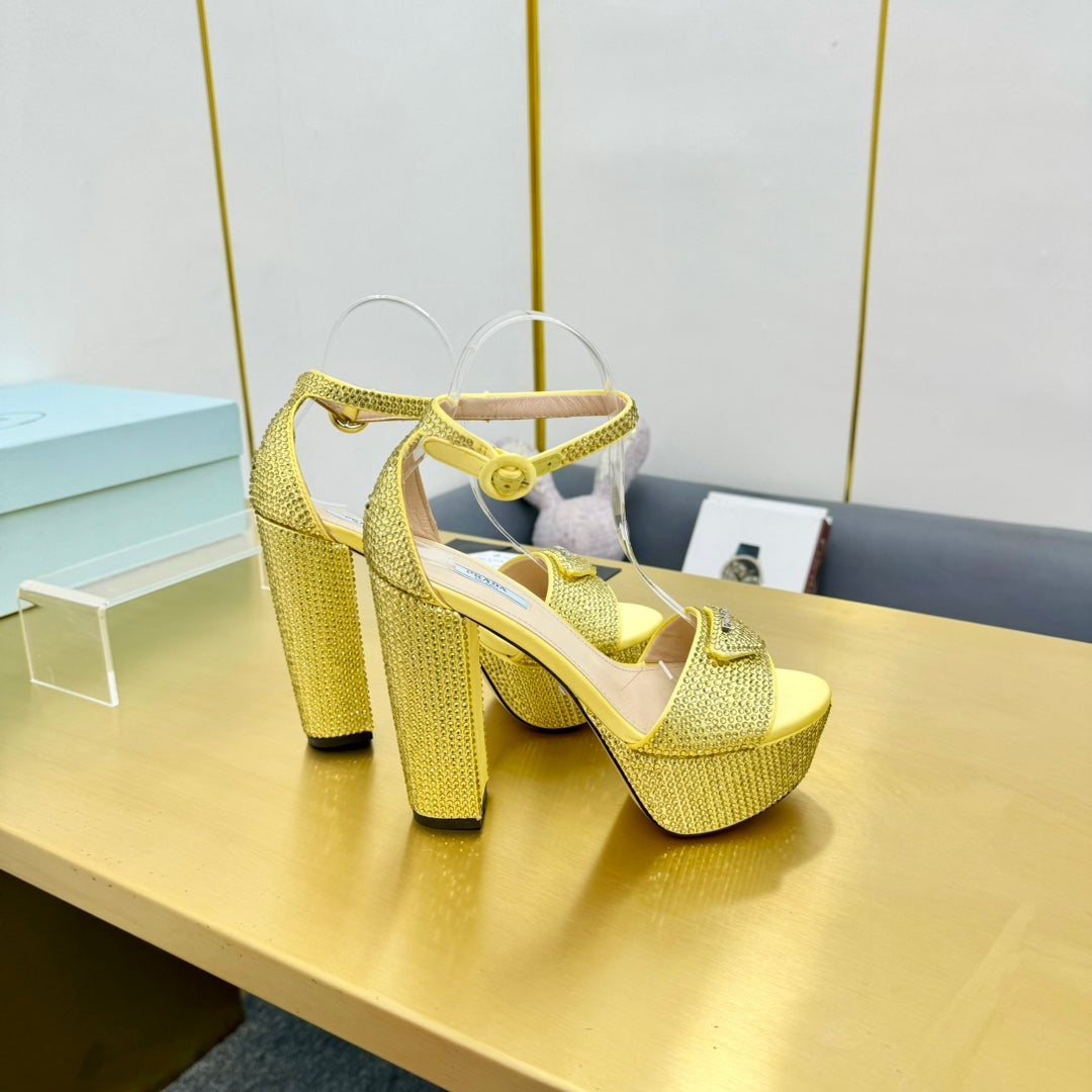 Prada 26s Platform Sandals Gold Rhinestone 140618