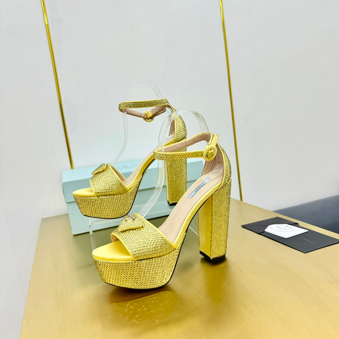 Prada 26s Platform Sandals Gold Rhinestone 140618