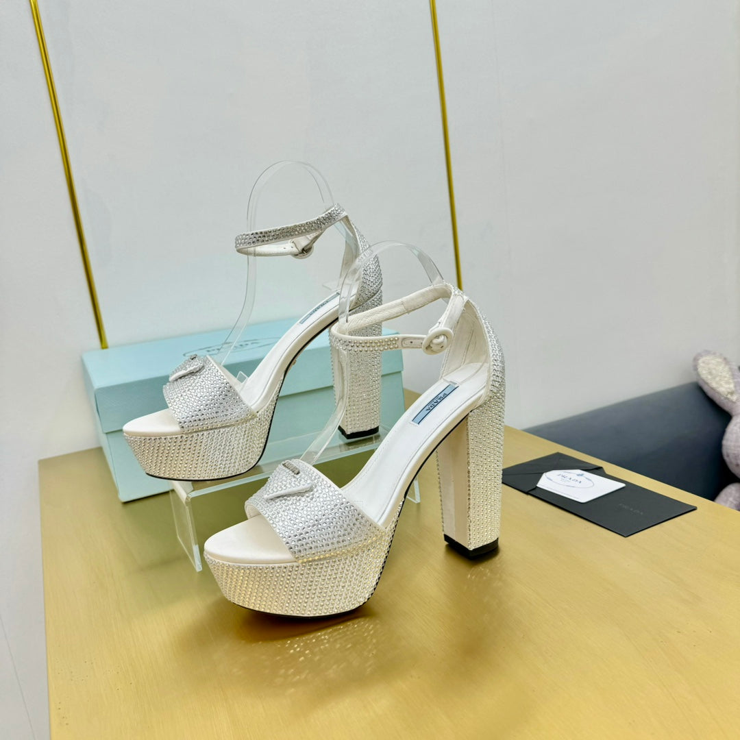 Prada 26s Platform Sandals Silver Rhinestone 140619