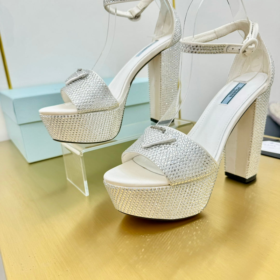 Prada 26s Platform Sandals Silver Rhinestone 140619