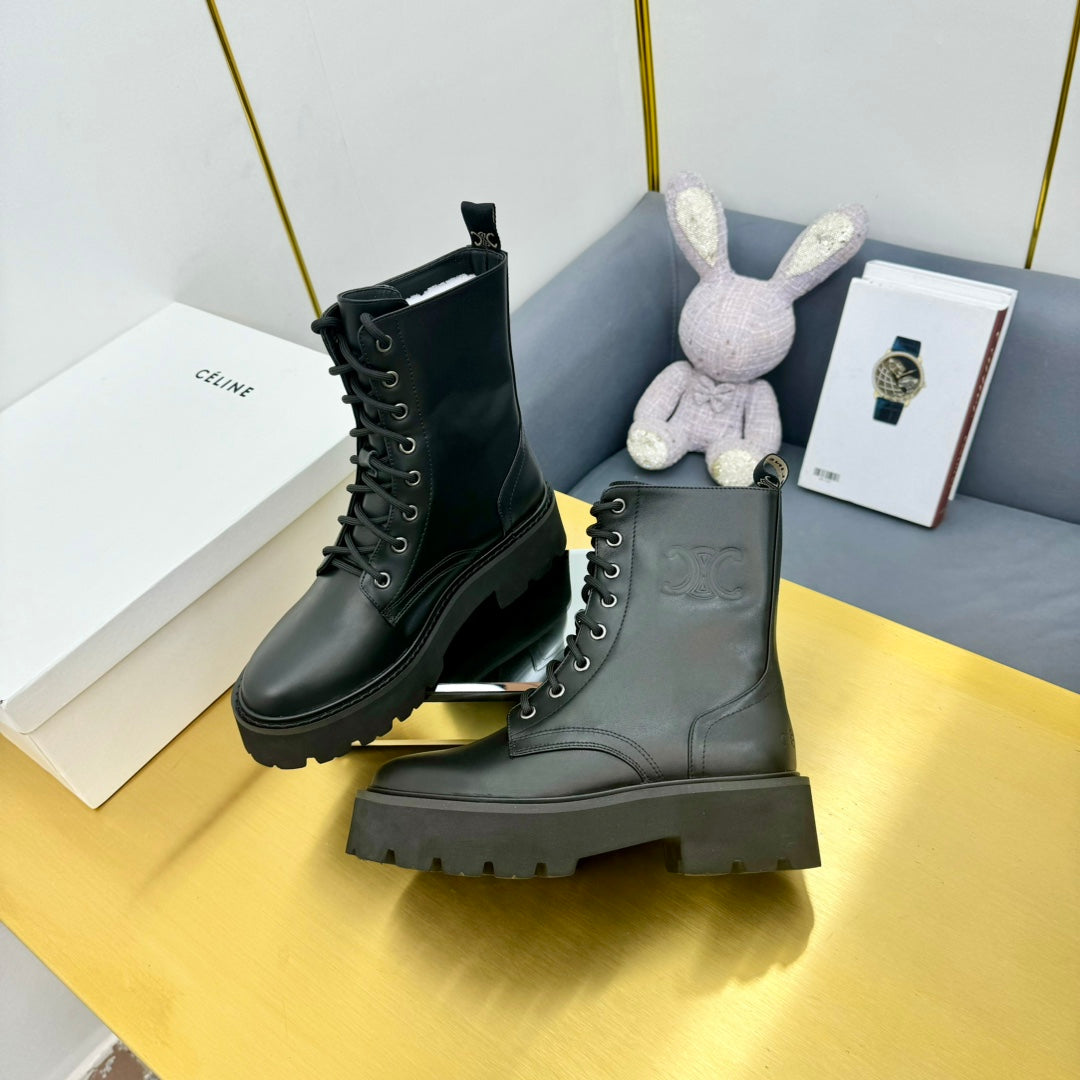 Celine 26s Bulky Lace-up Boot Black Calfskin 987335
