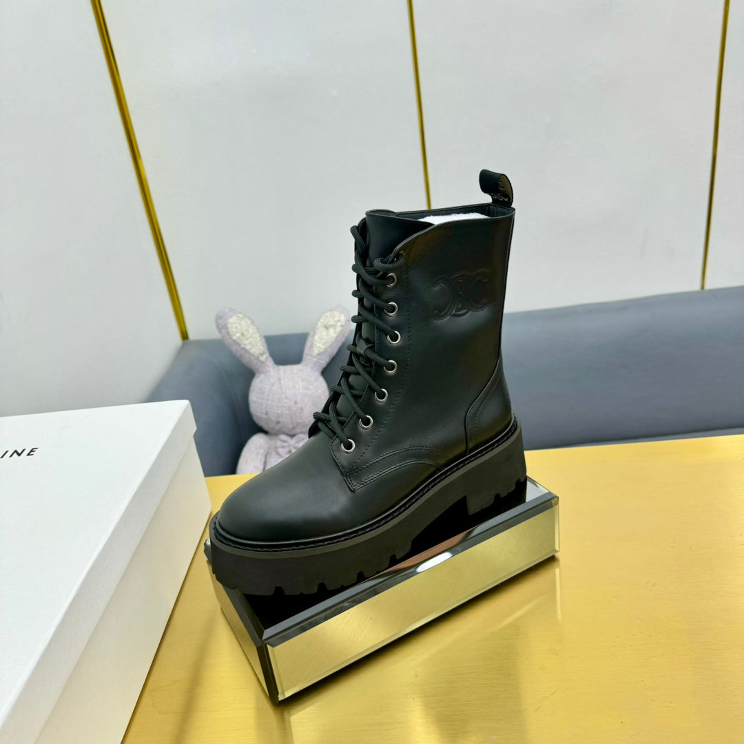 Celine 26s Bulky Lace-up Boot Black Calfskin 987335