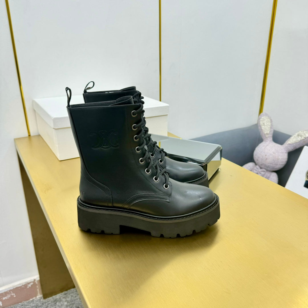 Celine 26s Bulky Lace-up Boot Black Calfskin 987335