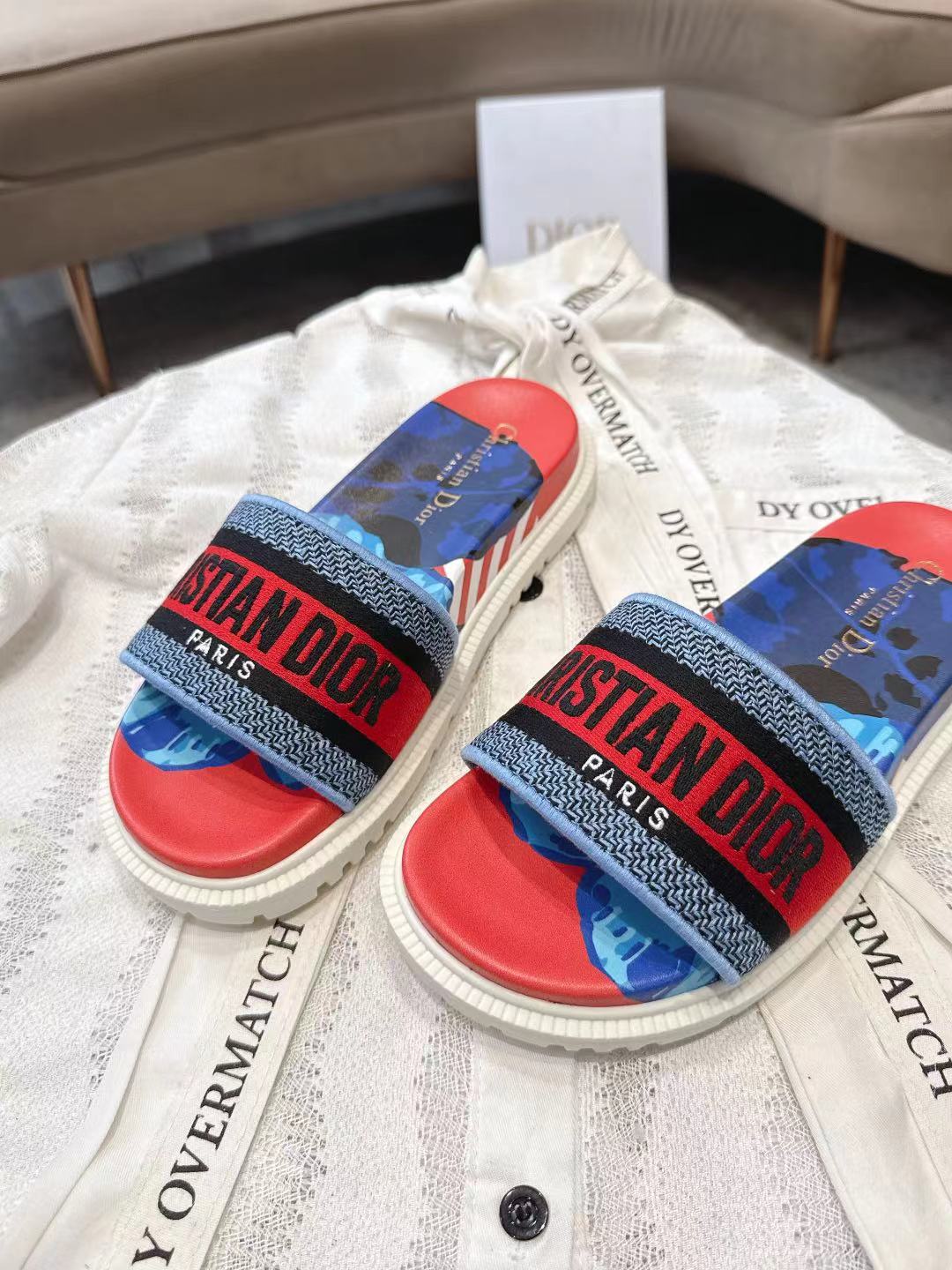 CD 26s Platform Sandals Red Blue Leather Fabric 944468