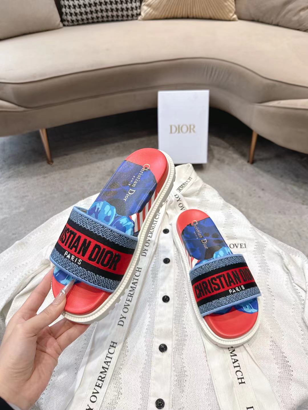 CD 26s Platform Sandals Red Blue Leather Fabric 944468