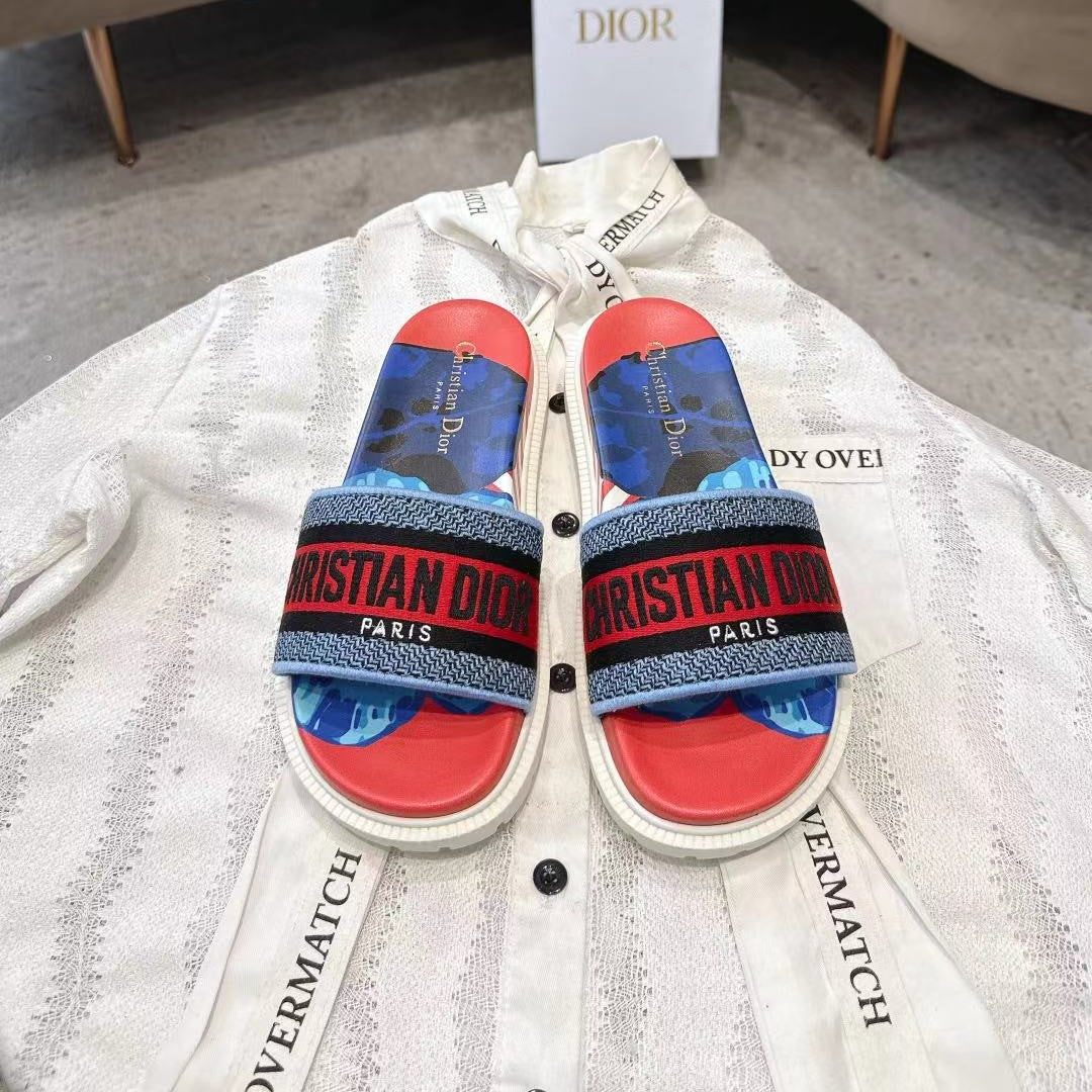 CD 26s Platform Sandals Red Blue Leather Fabric 944468