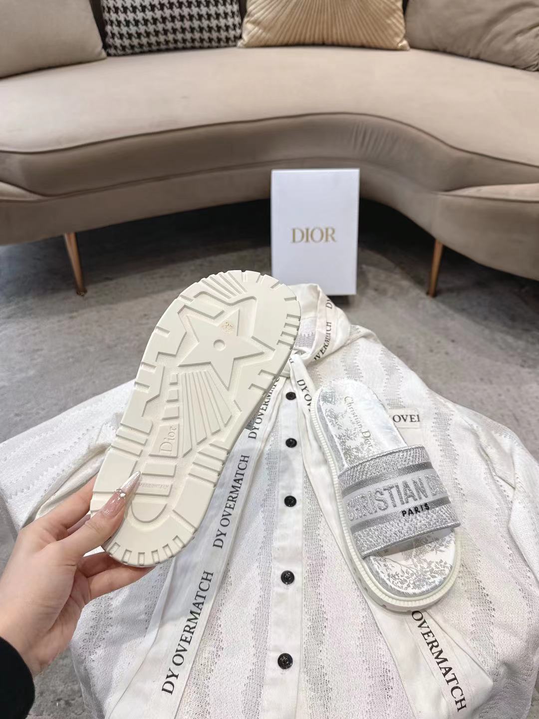 CD 26s Platform Sandals Grey Cream Leather Fabric 944461