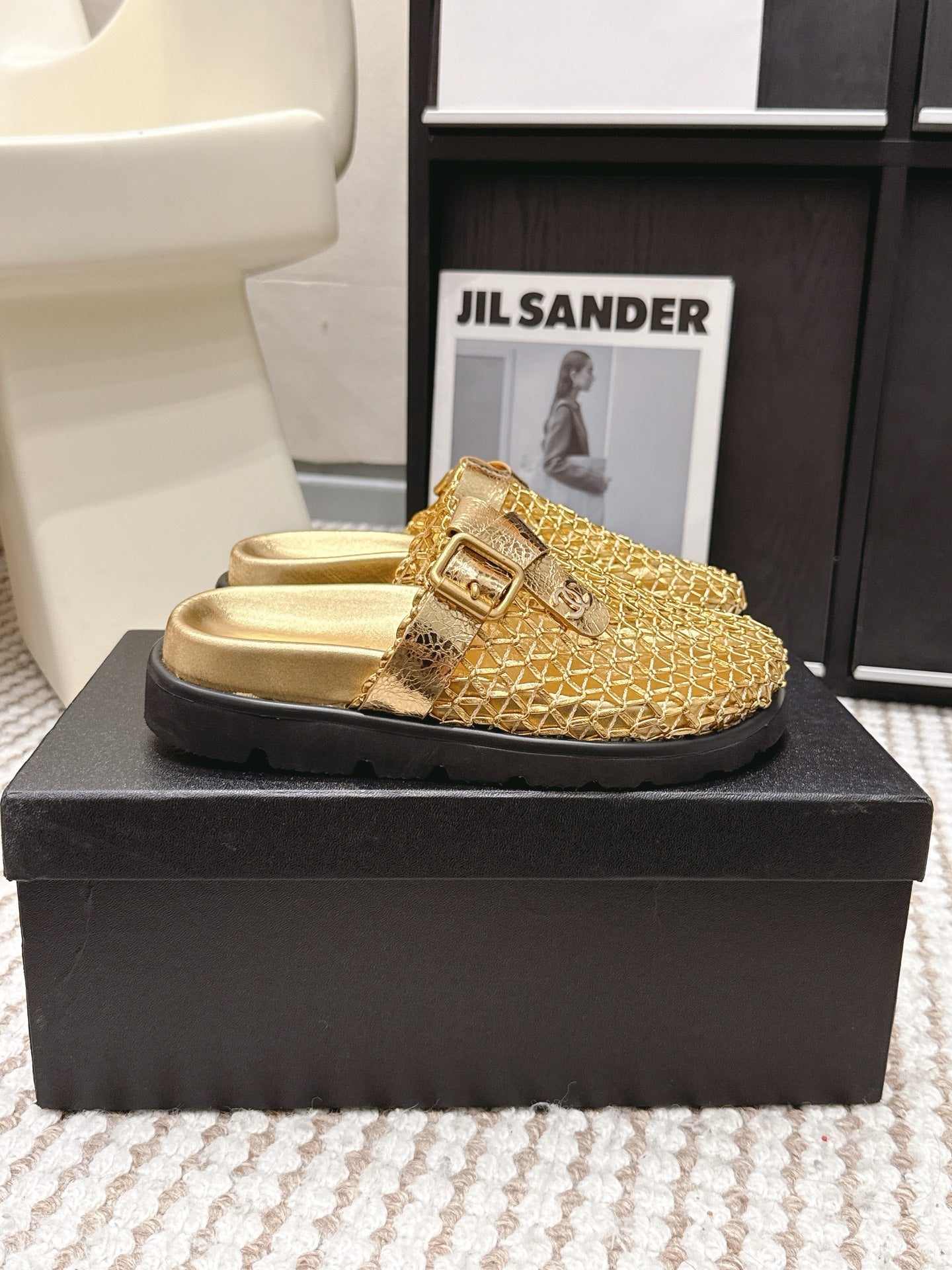 CC Woven Clog Gold Metallic Leather 721528