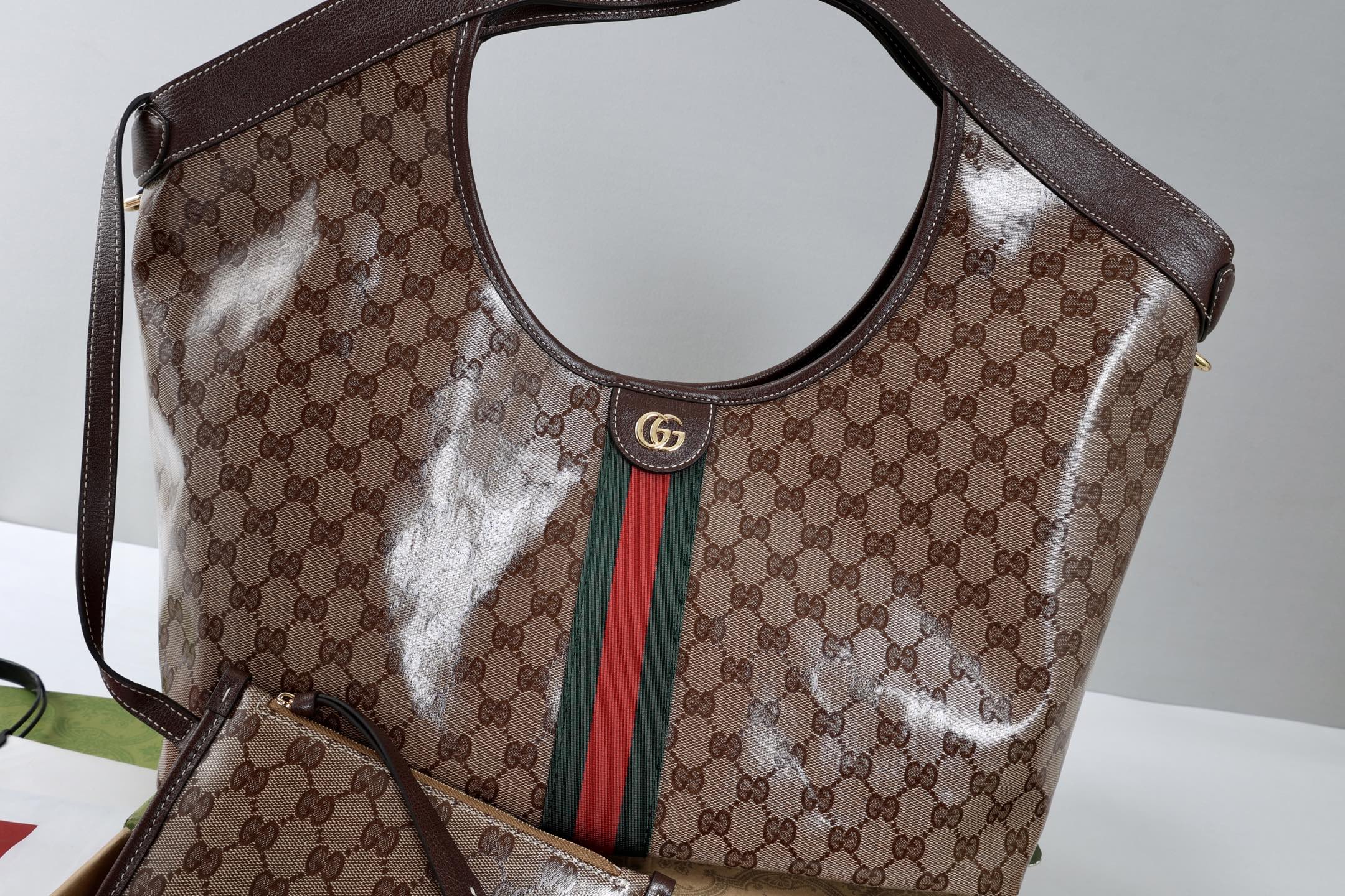 Gucci 26s Giglio Large Tote Bag Sand Brown Fabric