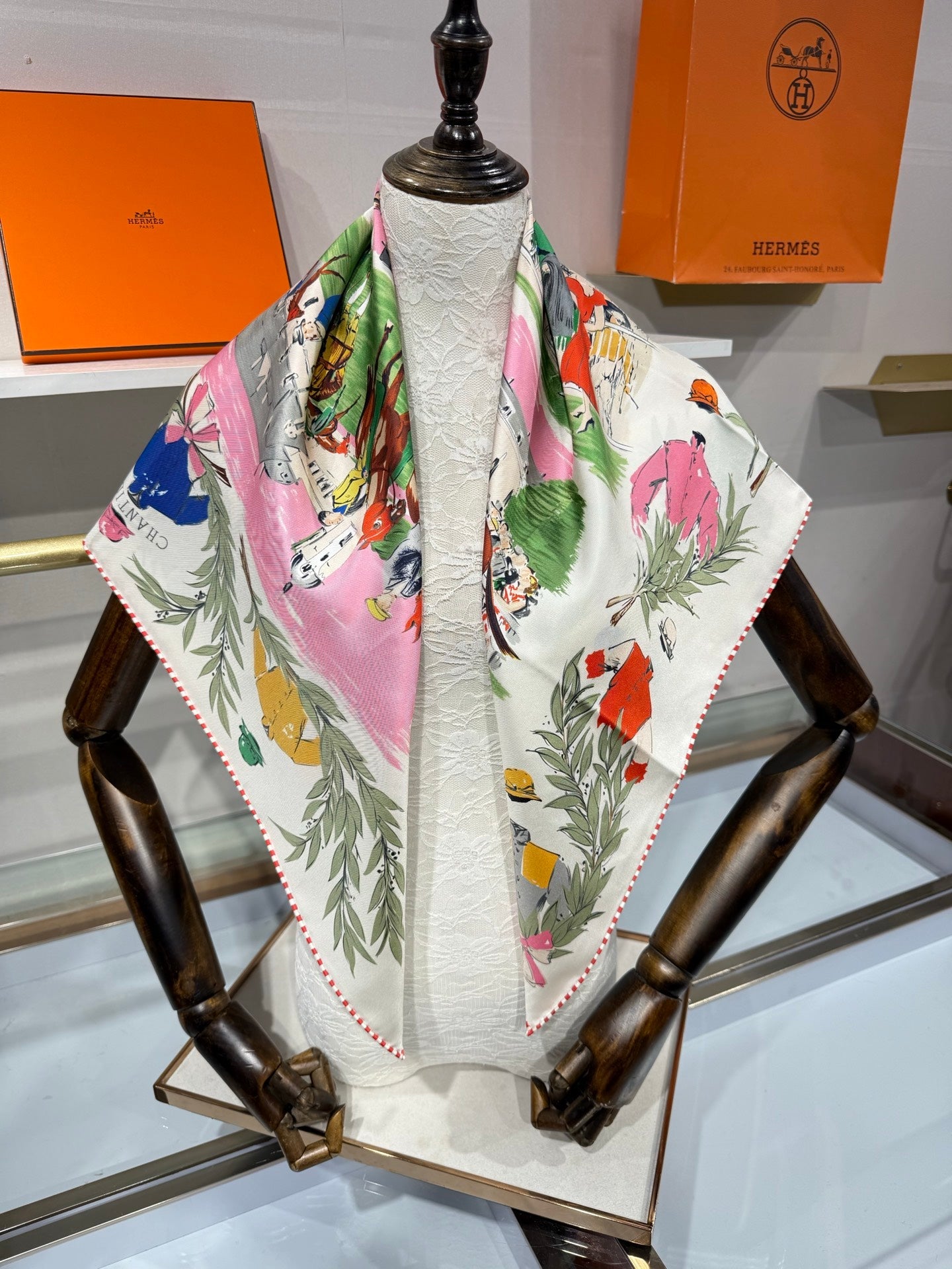 HM 26s Champ de Courses a Chantilly Scarf 90x90 Mulberry Silk 215634