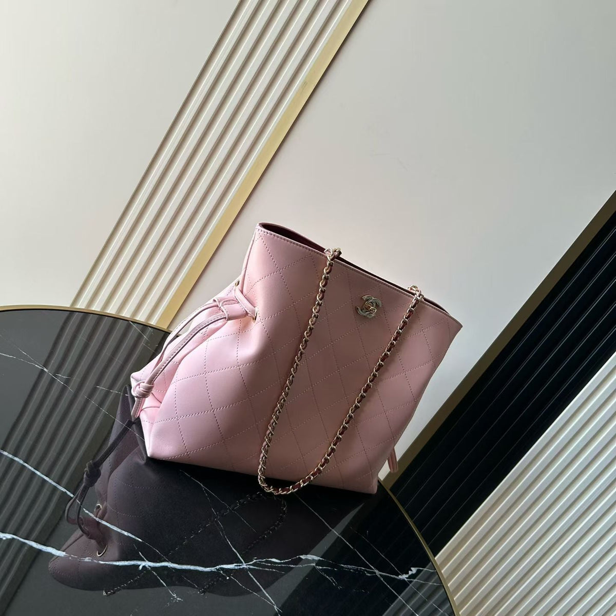 Chanel 2026 Tote Bag With Chain Strap 26cm Light Pink Caviar