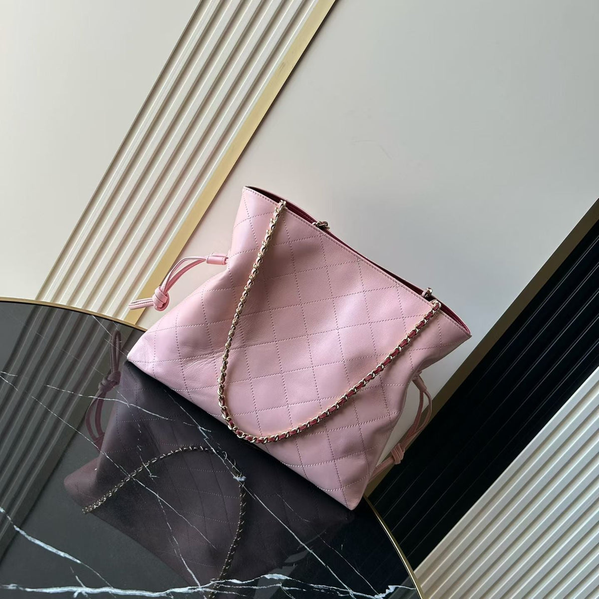 Chanel 2026 Tote Bag With Chain Strap 26cm Light Pink Caviar