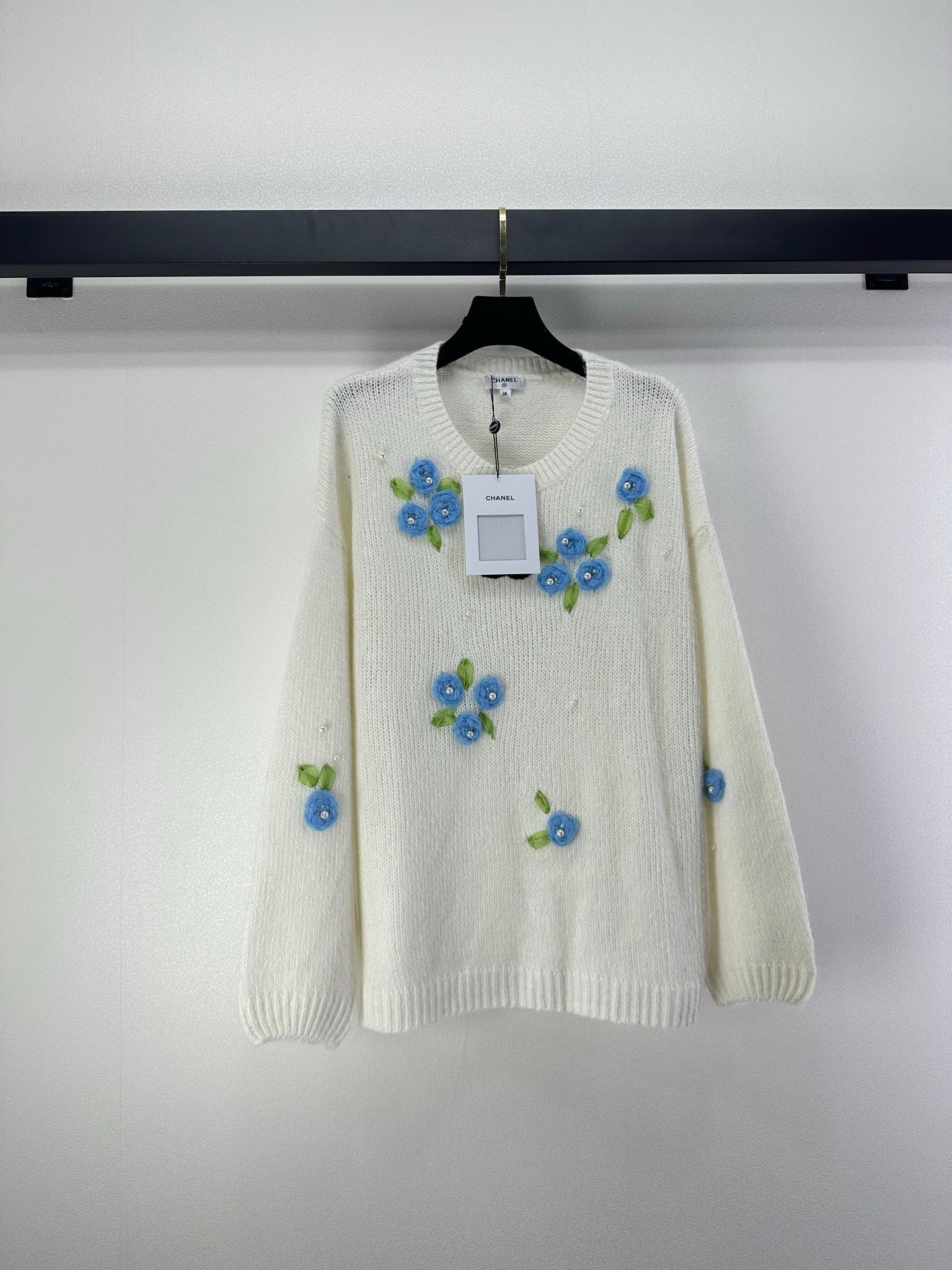 CC Floral Long-Sleeved Sweater White Wool Nylon 345973