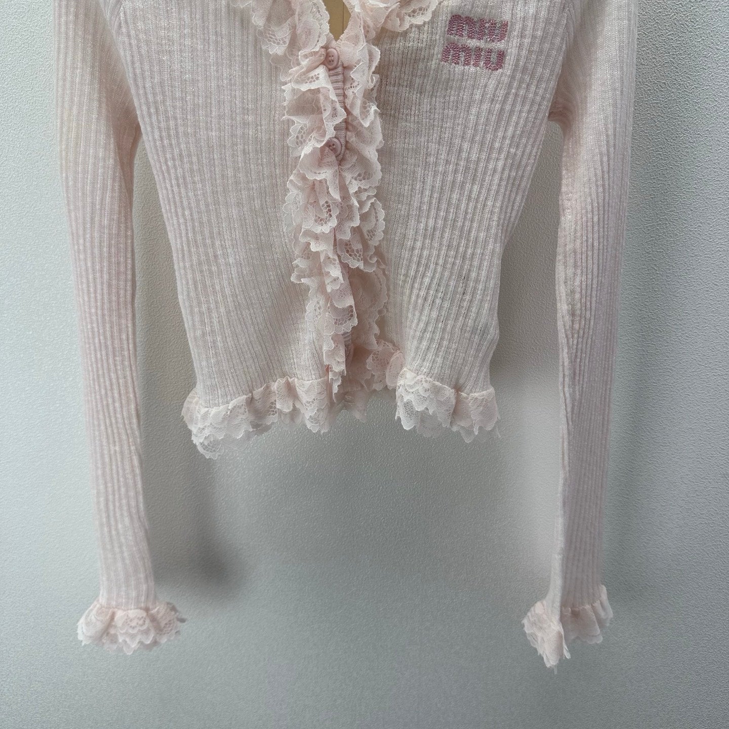 Miu 26s Lace Cardigan Light Pink Tencel Polyester 395470