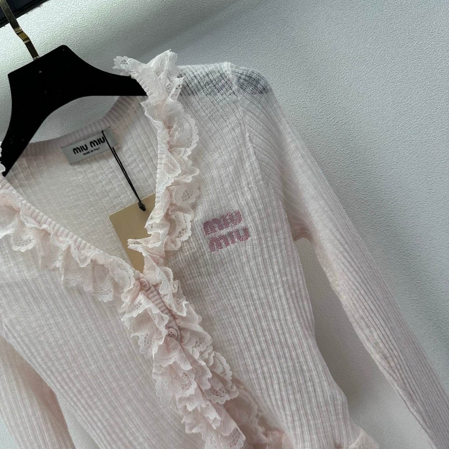 Miu 26s Lace Cardigan Light Pink Tencel Polyester 395470
